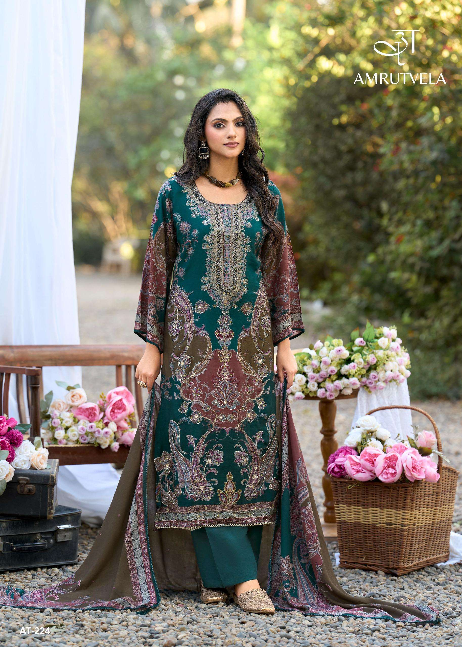 AMRUTVELA AT AT 224 VISCOSE DIGITAL PRINT WITH FANCY DESIGNER WORK SUIT