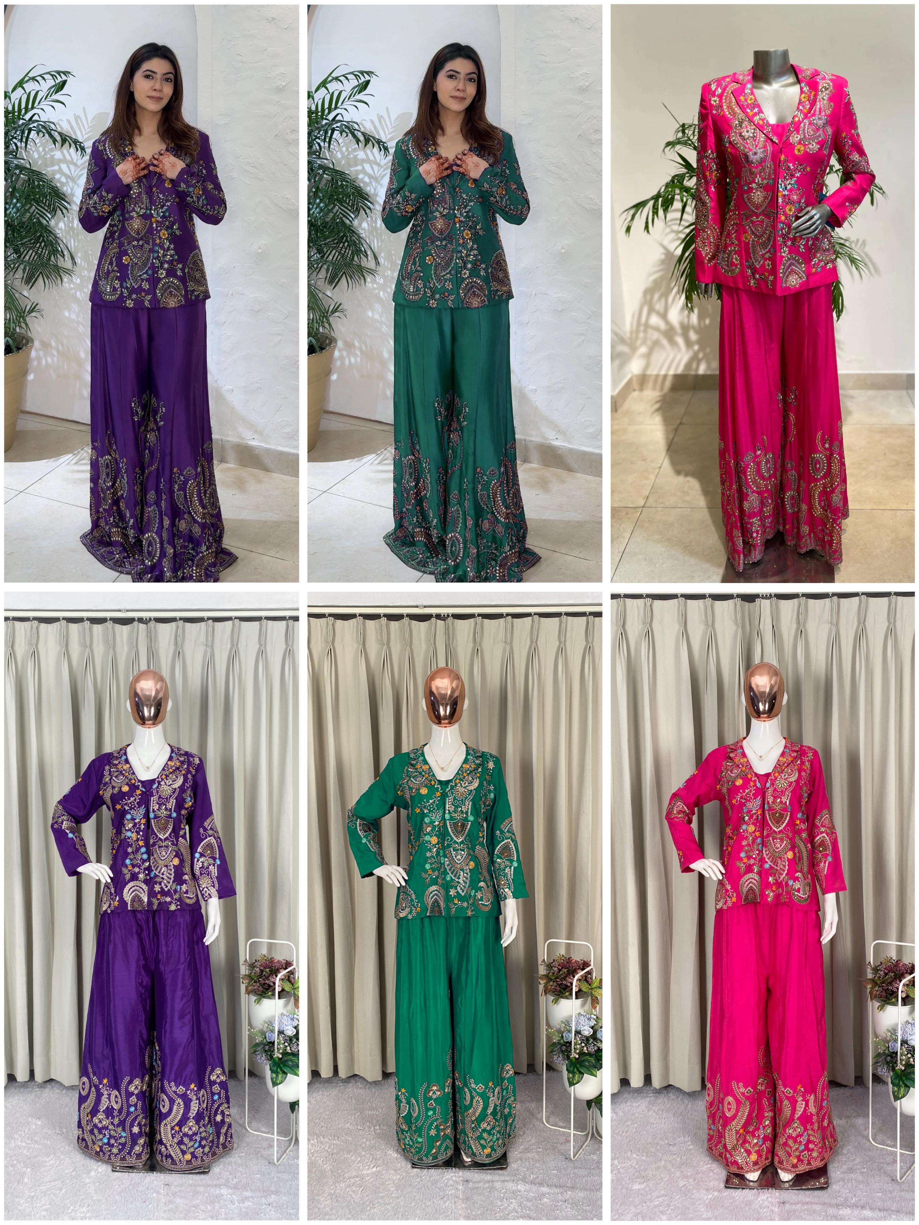 BE 436 WEDDING WEAR DESIGNER 3 PIECE KOTI PLAZZO AND DUPATTA SET 