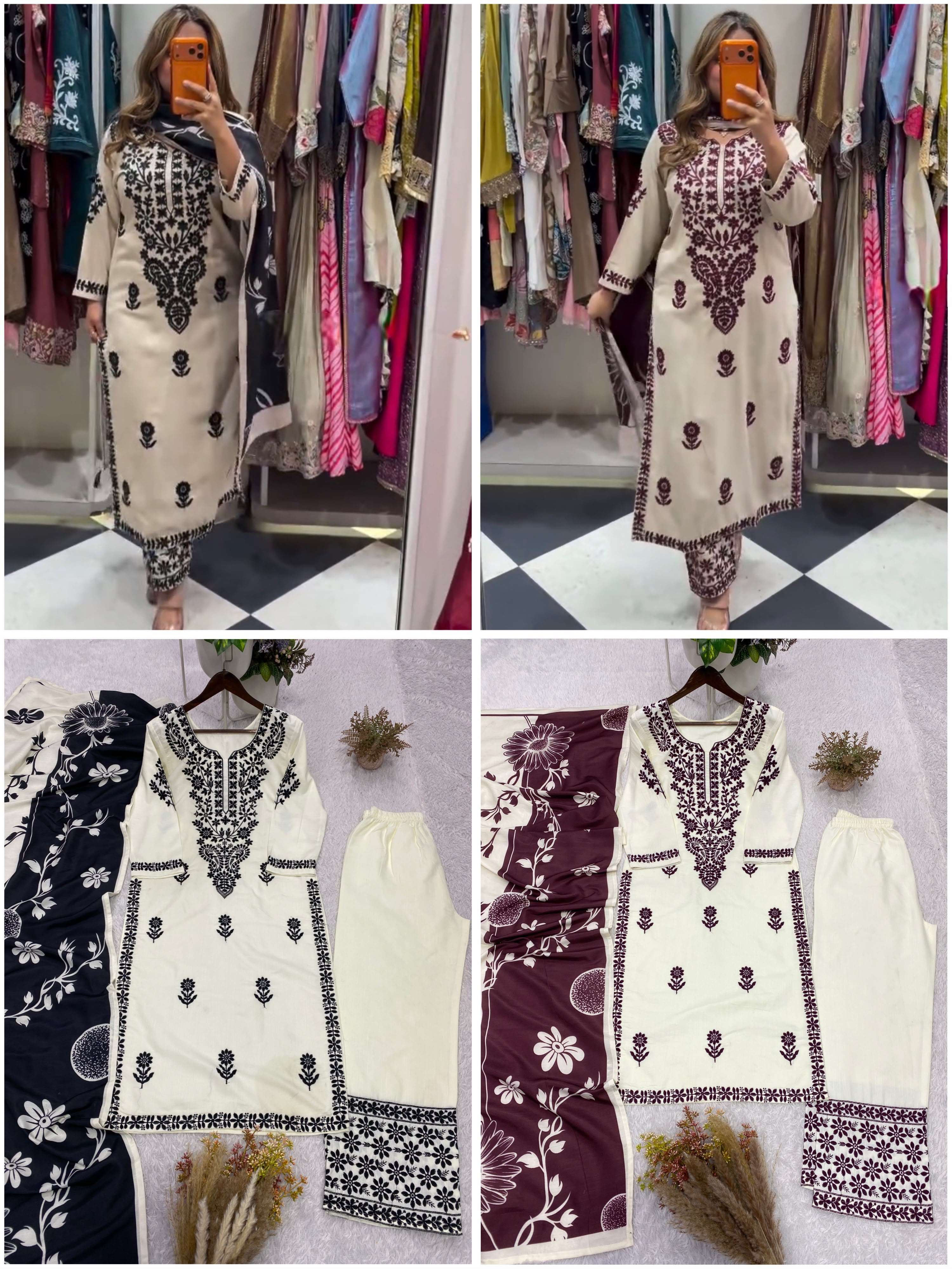 BE 474 RAYON FANCY EMBROIDERY WORK TOP PLAZZO AND DUPATTA SET 