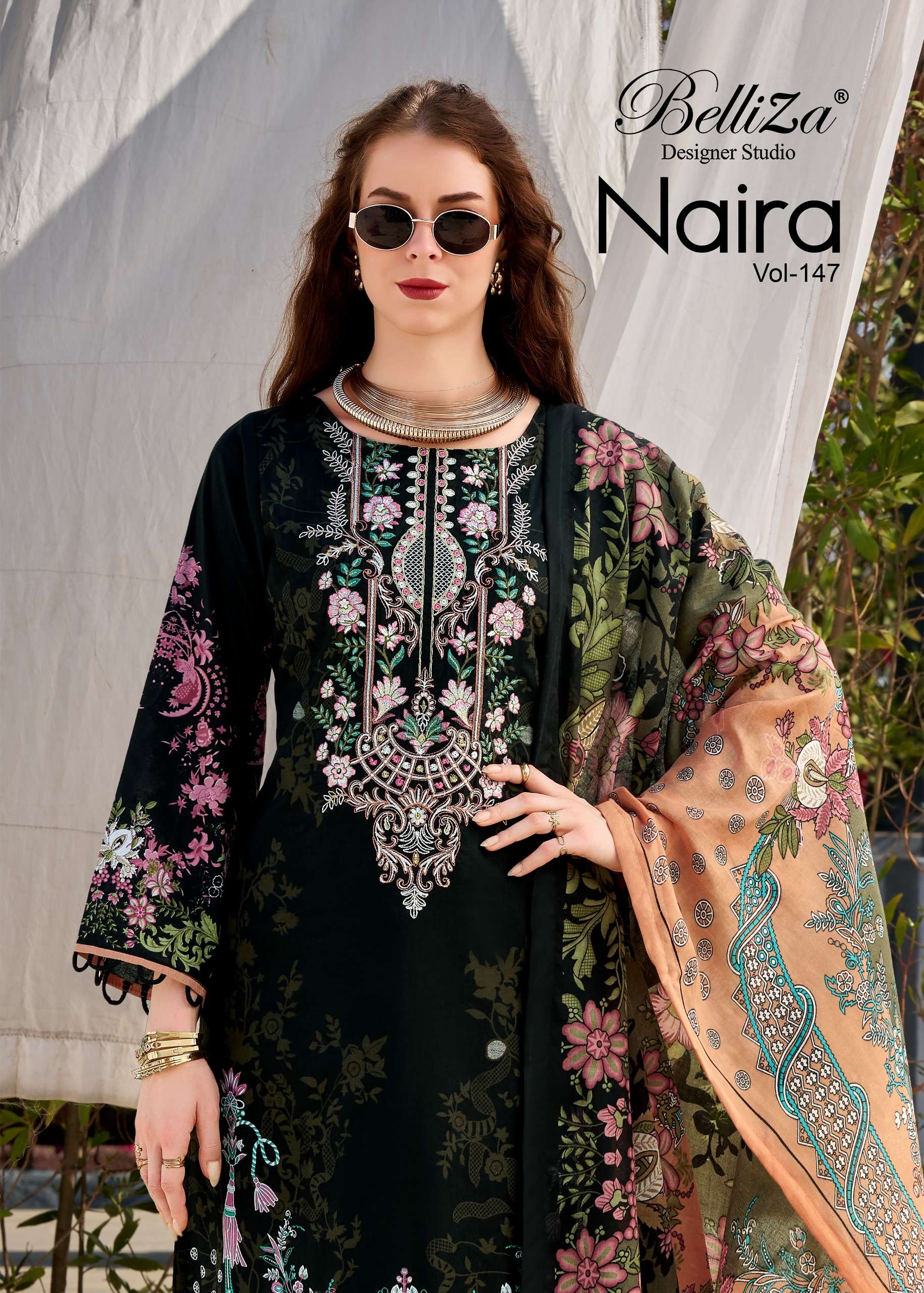 BELLIZA DESIGNER STUDIO NAIRA VOL 147 COTTON DIGITAL PRINT WITH FANCY EMBROIDERY WORK SUIT