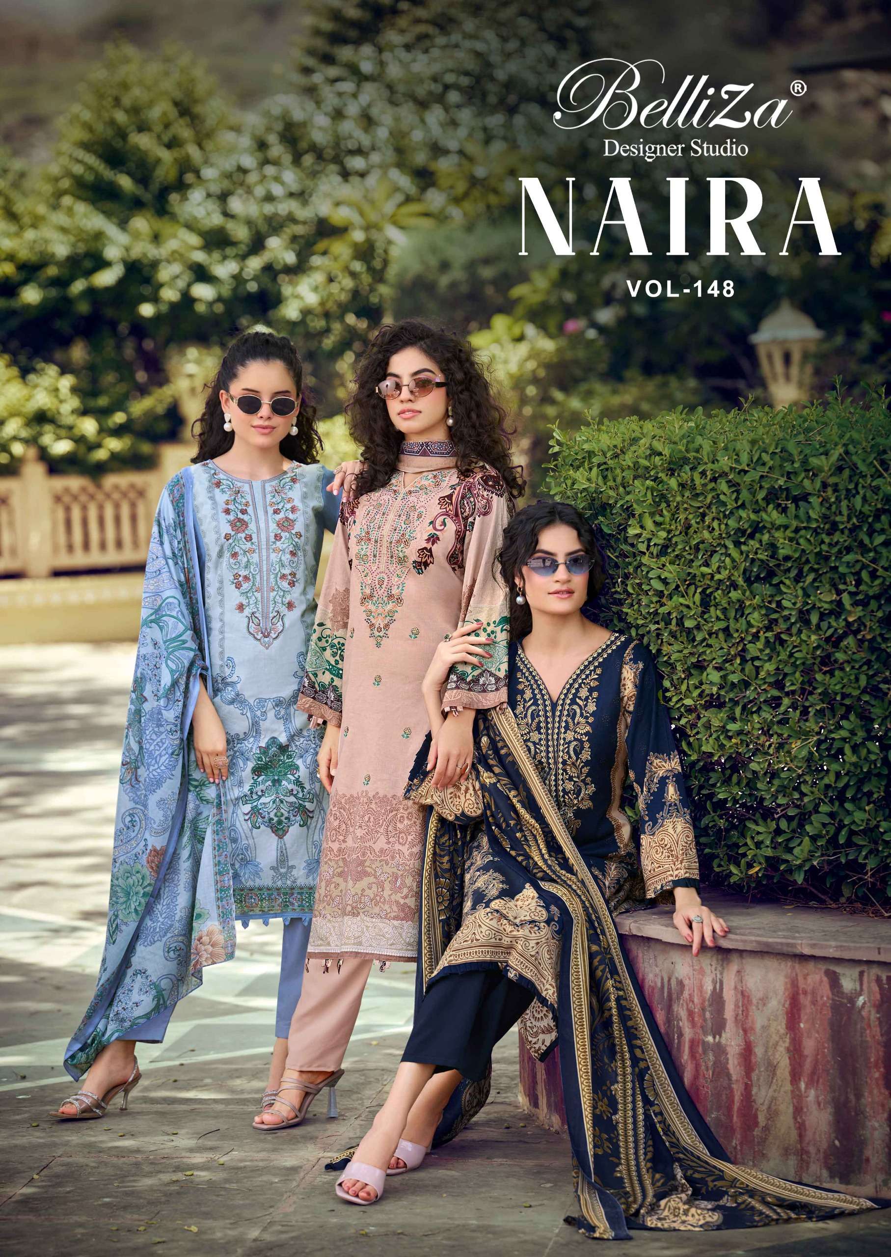 BELLIZA DESIGNER STUDIO NAIRA VOL 148 COTTON DIGITAL PRINT WITH FANCY EMBROIDERY WORK SUIT