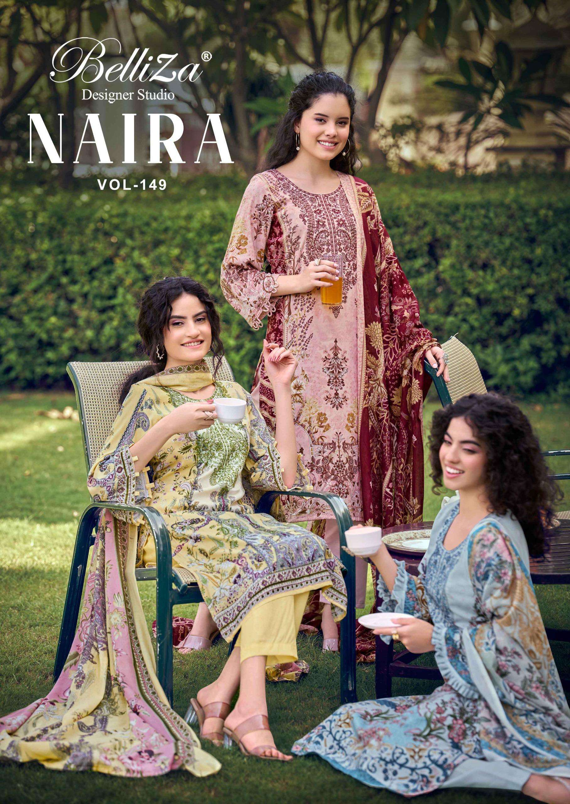 BELLIZA DESIGNER STUDIO NAIRA VOL 149 COTTON DIGITAL PRINT WITH FANCY EMBROIDERY WORK SUIT