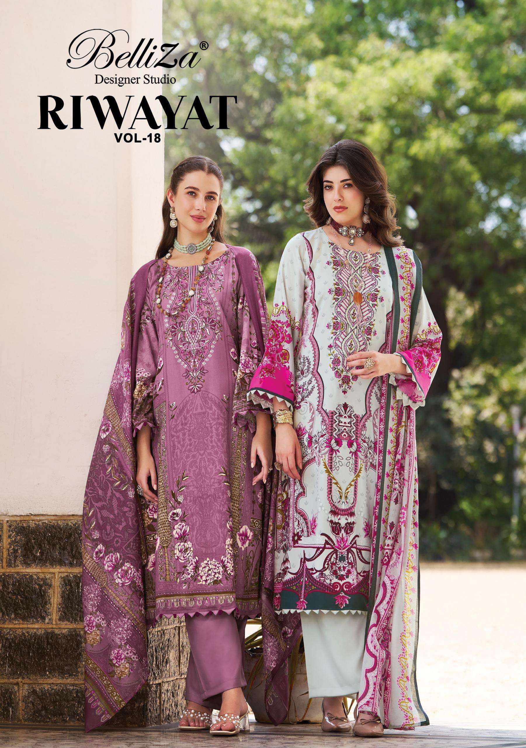 BELLIZA DESIGNER STUDIO RIWAYAT VOL 18 VISCOSE DIGITAL PRINT WITH FANCY WORK SUIT