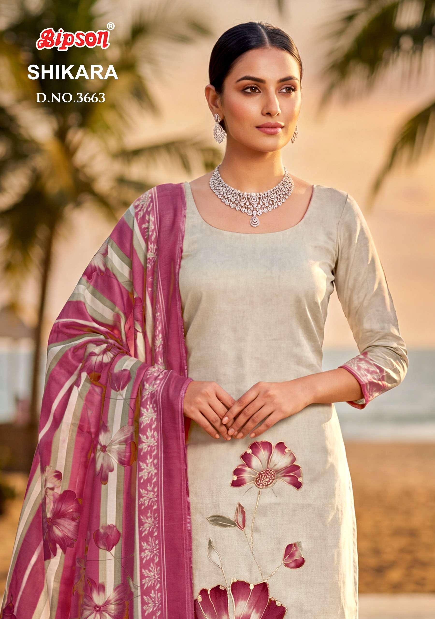 BIPSON PRINTS SIKARA 3663 JAM SATIN PRINT WITH FANCY WORK SUIT