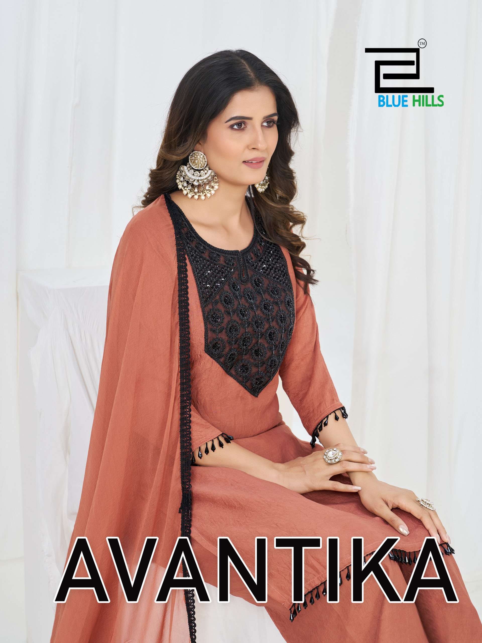 BLUE HILLS AVANTIKA RANGOLI CRUSH FABRIC FANCY WORKS LADIES 3PCS SET COLLECTION 