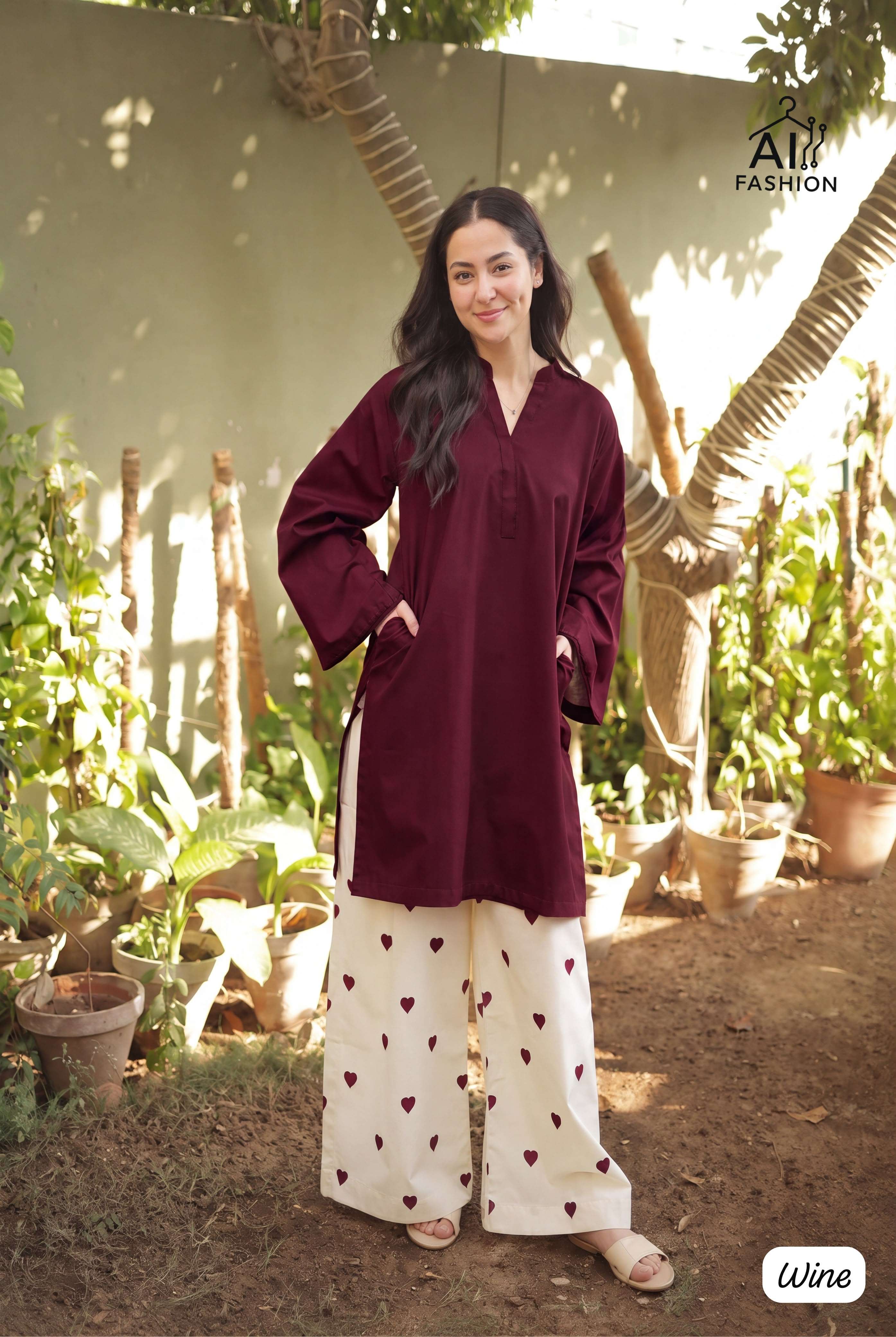 INLI LITTLE HEARTS RAYON FANCY STYLISH KURTI WITH BOTTOM PAIR 