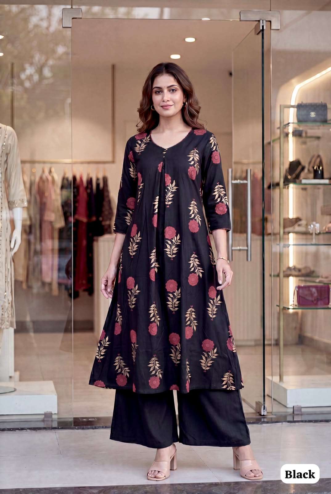 INLI SUMMER CORD SET VOL 2.0 RAYON PRINT LONG FLARED KURTI WITH BOTTOM PAIR 