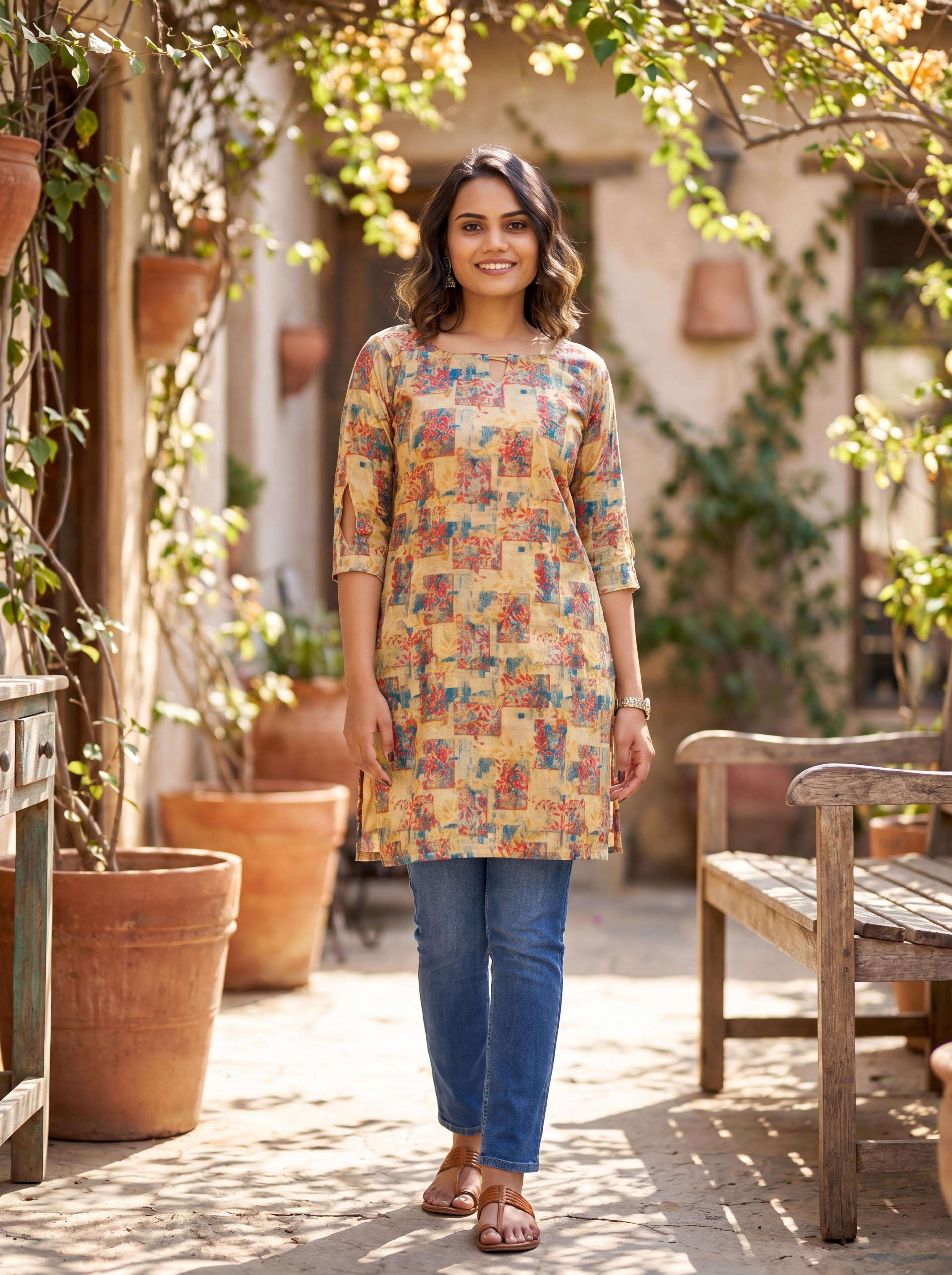 INLI TRISHA PRINTED SILK FABRICS FANCY DAILY WEAR LADIES KURTI