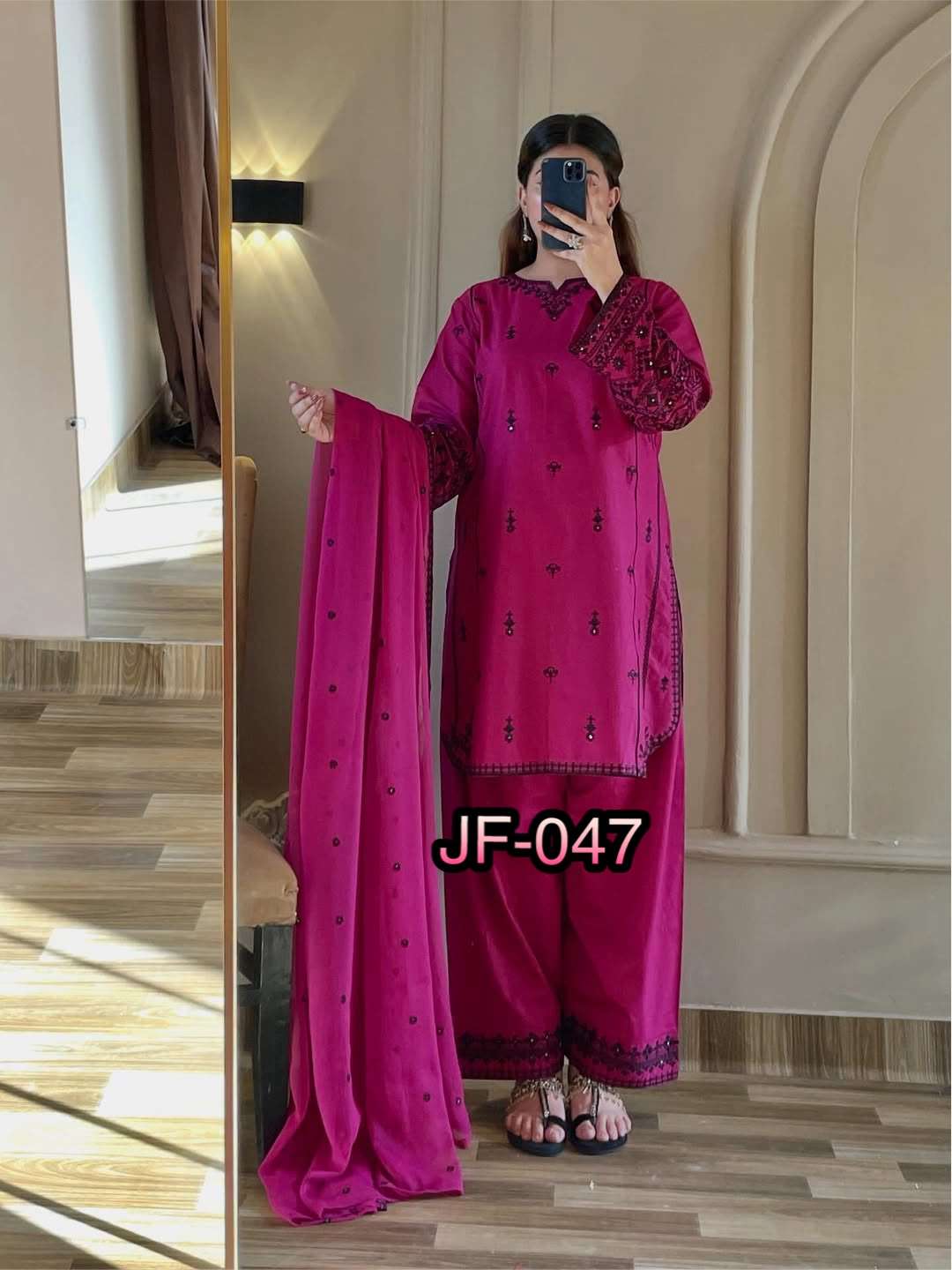 JF 047 RAYON COTTON FANCY WORKS ETHNIC WEAR LADIES SUIT
