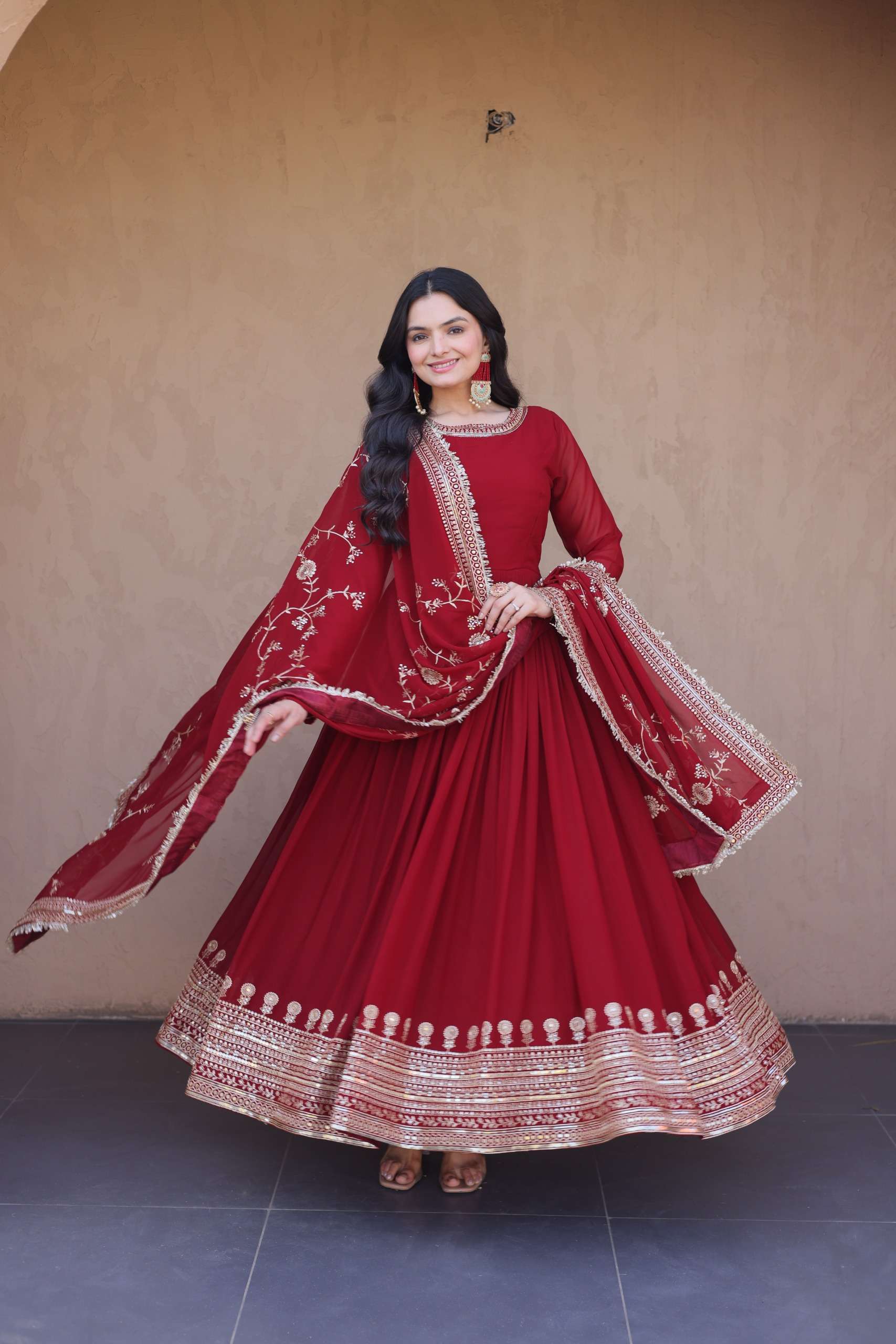 KA 1256 GEORGETTE SEQUENCE DESIGNER PARTY WEAR GOWN WITH DUPATTA 