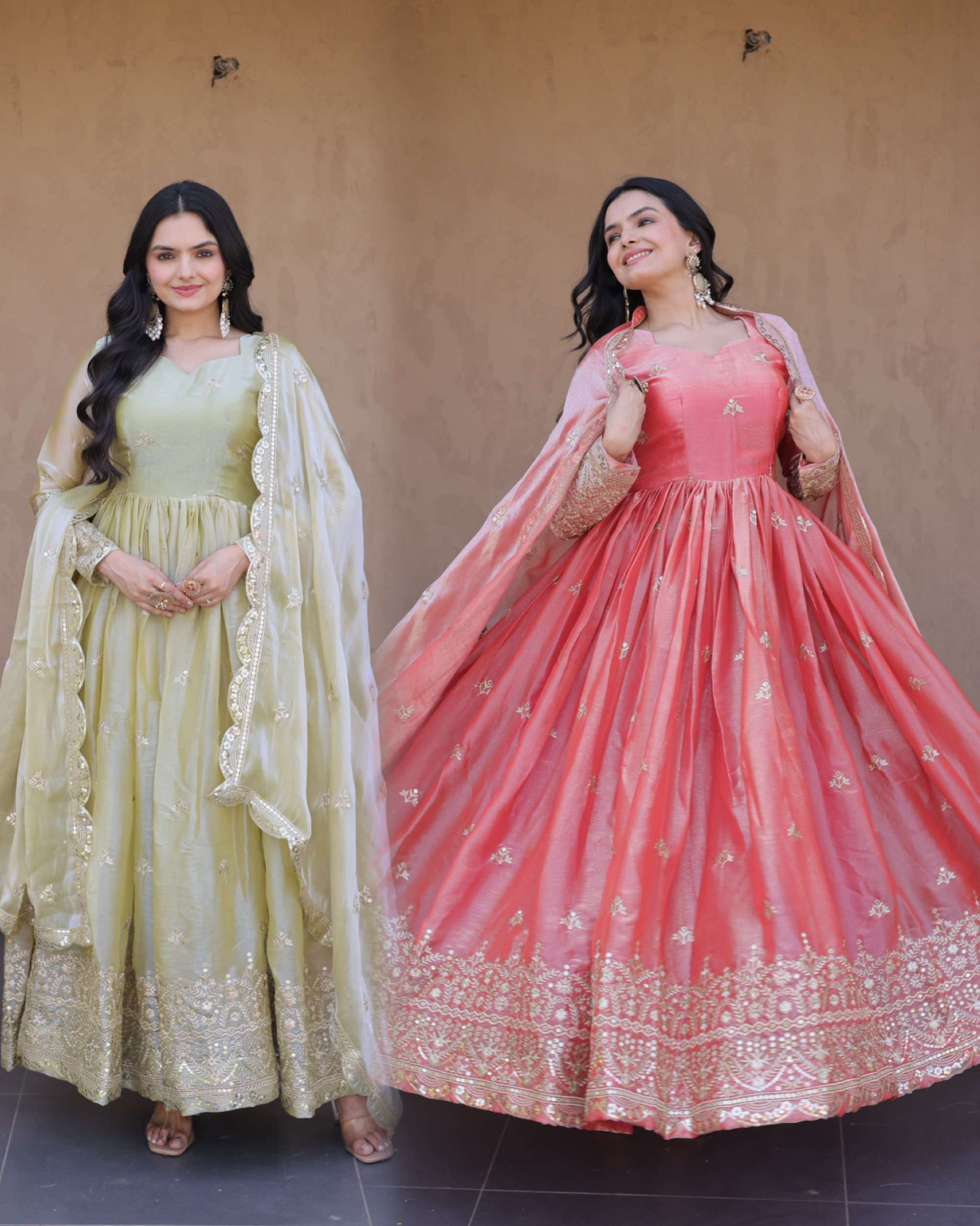 KA 1260 SILK SEQUENCE EMBROIDERY DESIGNER WORK GOWN WITH DUPATTA SET 