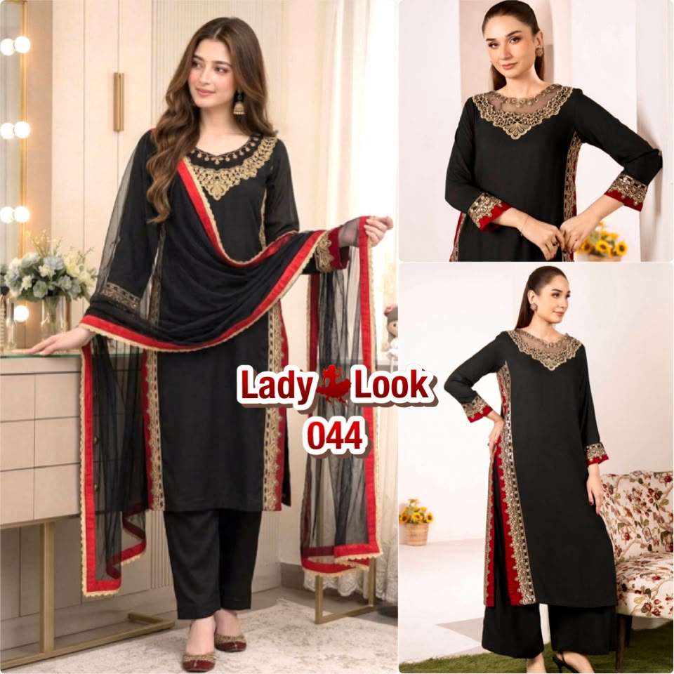 LADY LOOK 044 CHANDERI SILK DESIGNER PARTY WEAR LADIES TOP PLAZZO AND DUPATTA SET 
