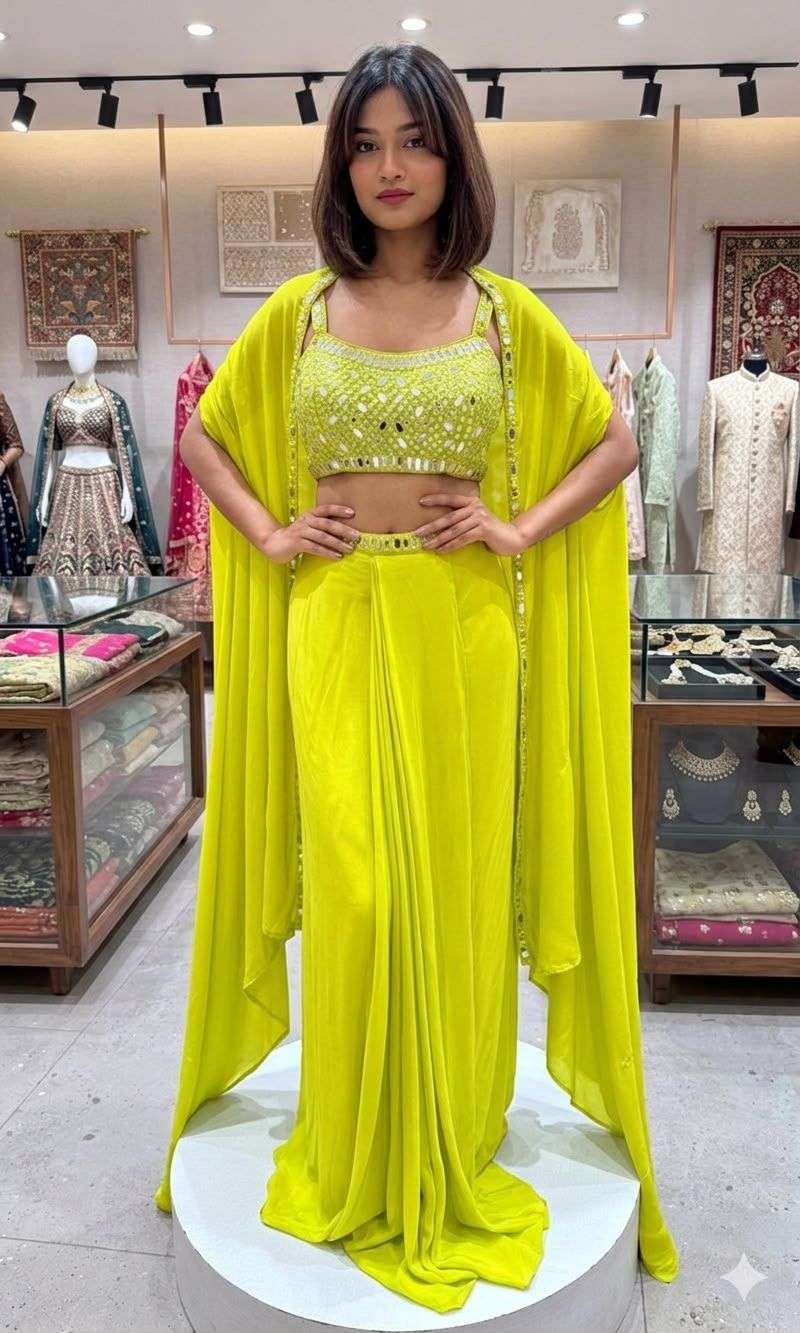 LG 2110 CREPE FABRIC BEAUTIFUL DESIGNER LOOK PARTY WEAR INDO WESTERN STYLE DRESS 