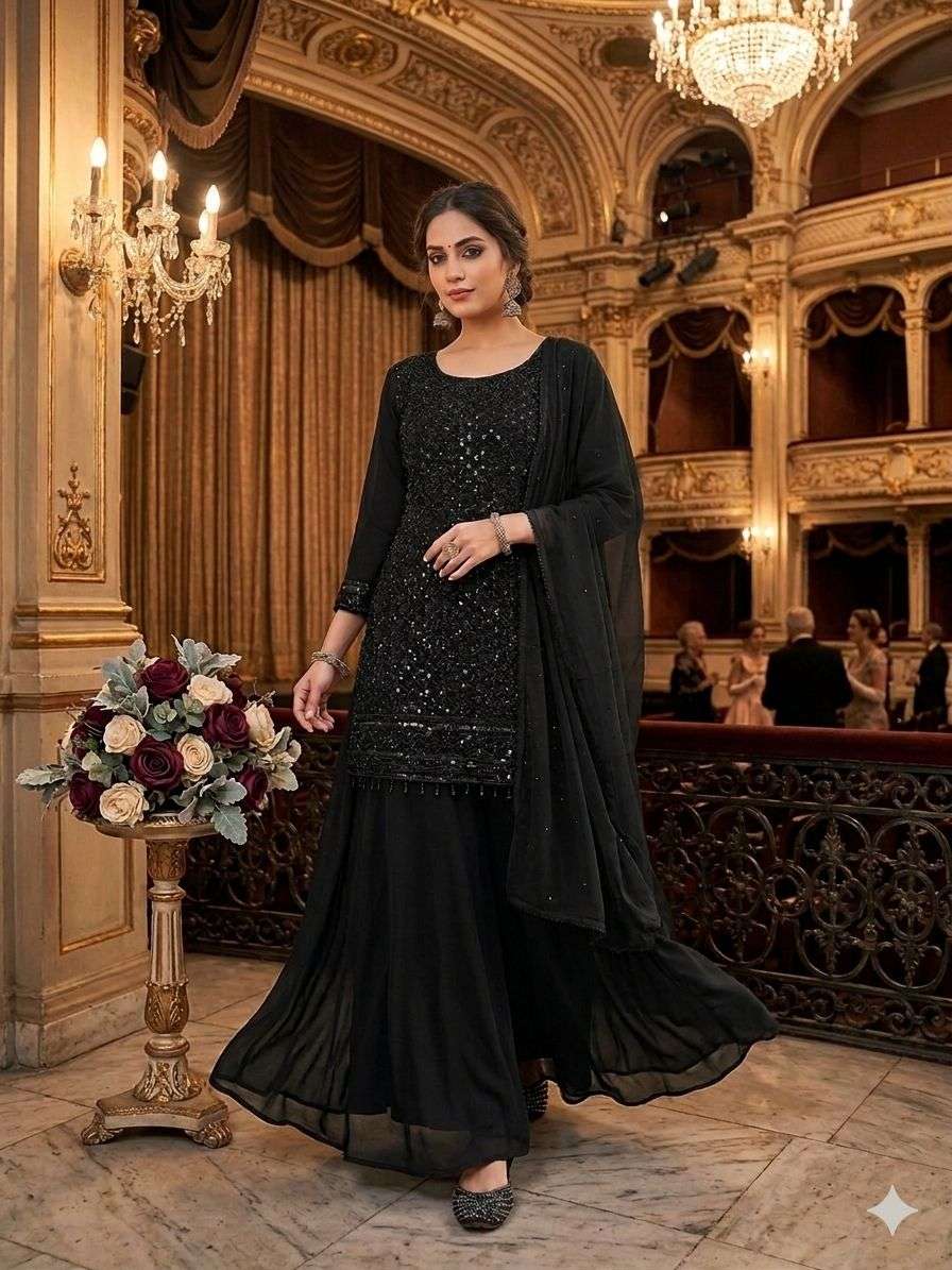 LM 20 GEORGETTE SEQUENCE DESIGNER WORK GOWN PANT WITH DUPATTA SET 