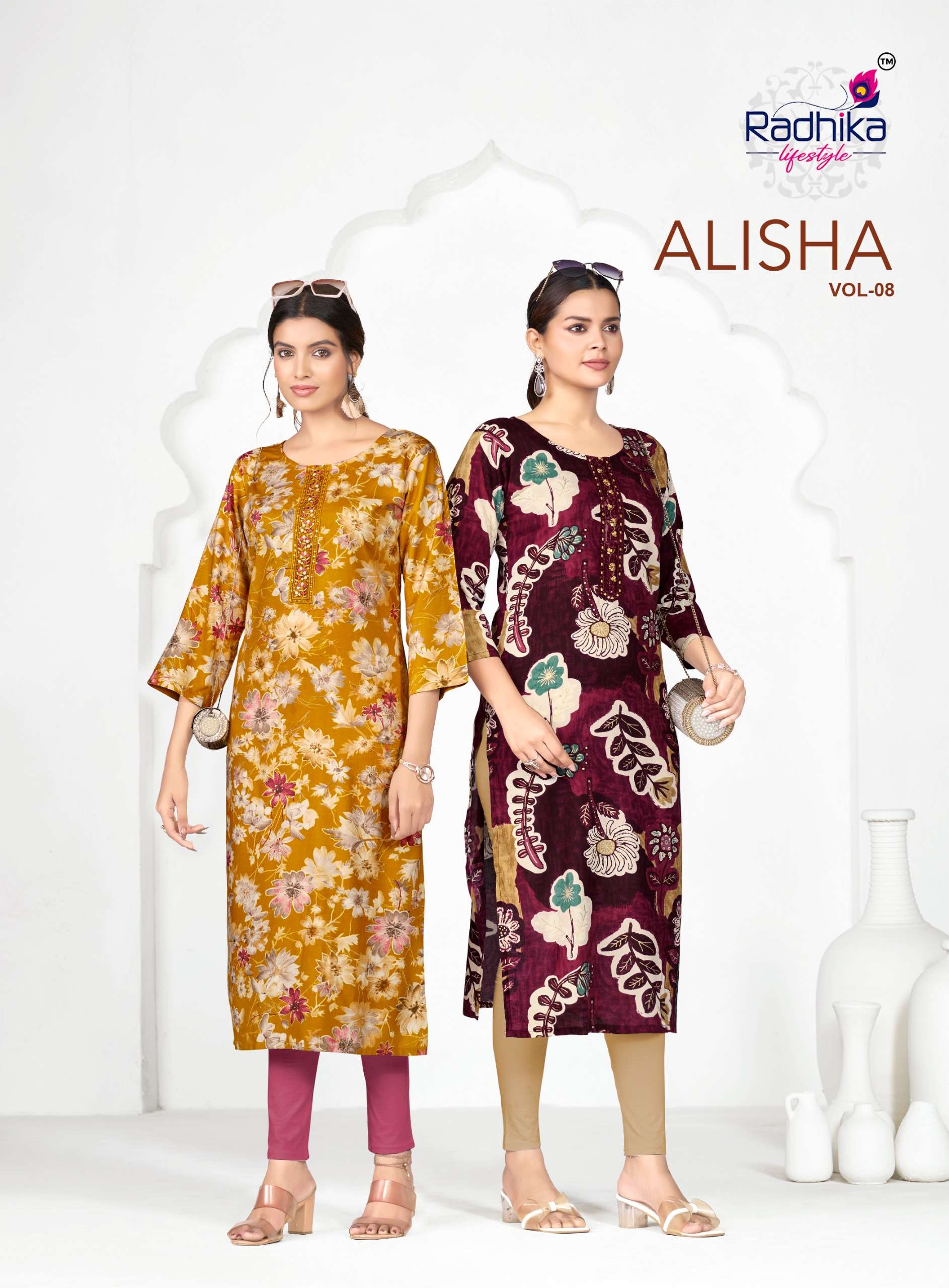 RADHIKA LIFESTYLE ALISHA VOL 8 RAYON PRINT FANCY WEAR LADIES KURTI 