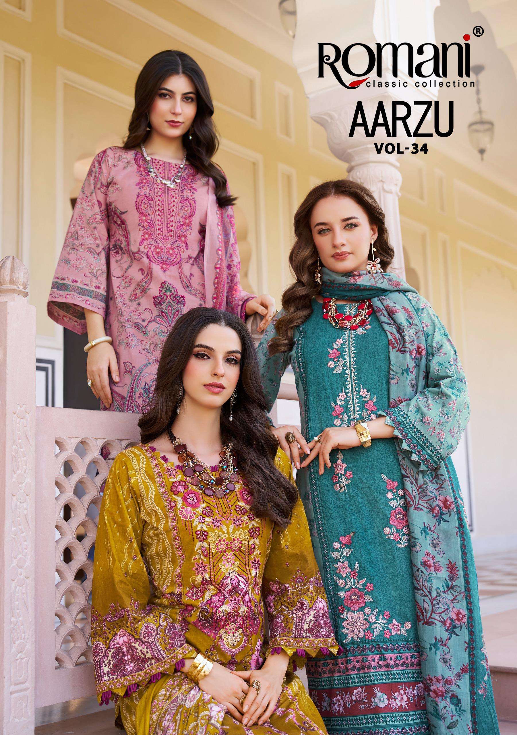 ROMANI AARZU VOL 34 COTTON DIGITAL PRINT WITH FANCY WORK SUIT