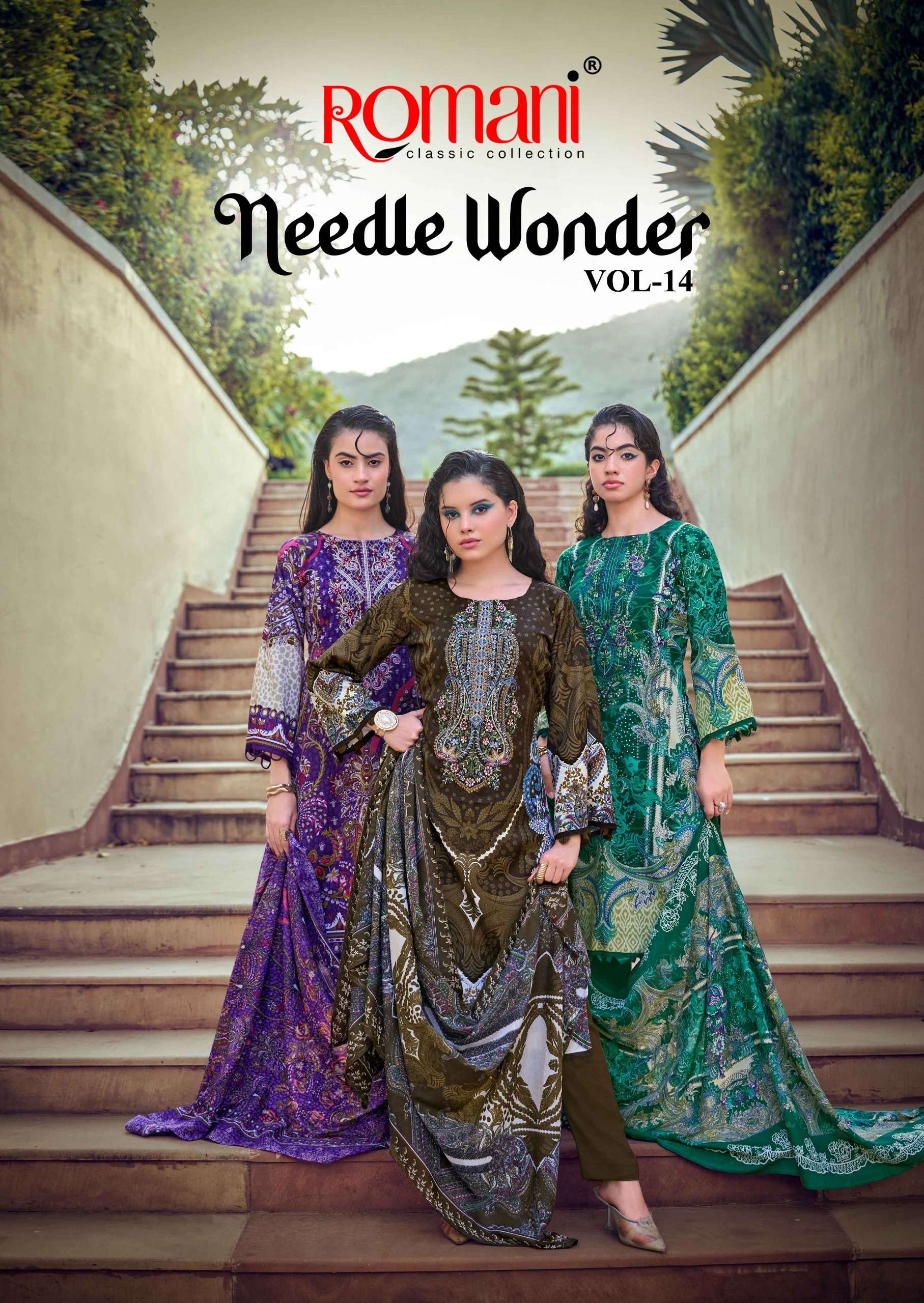 ROMANI NEEDLE WONDER VOL 14 COTTON DIGITAL PRINTS WITH FANCY WORK SUIT