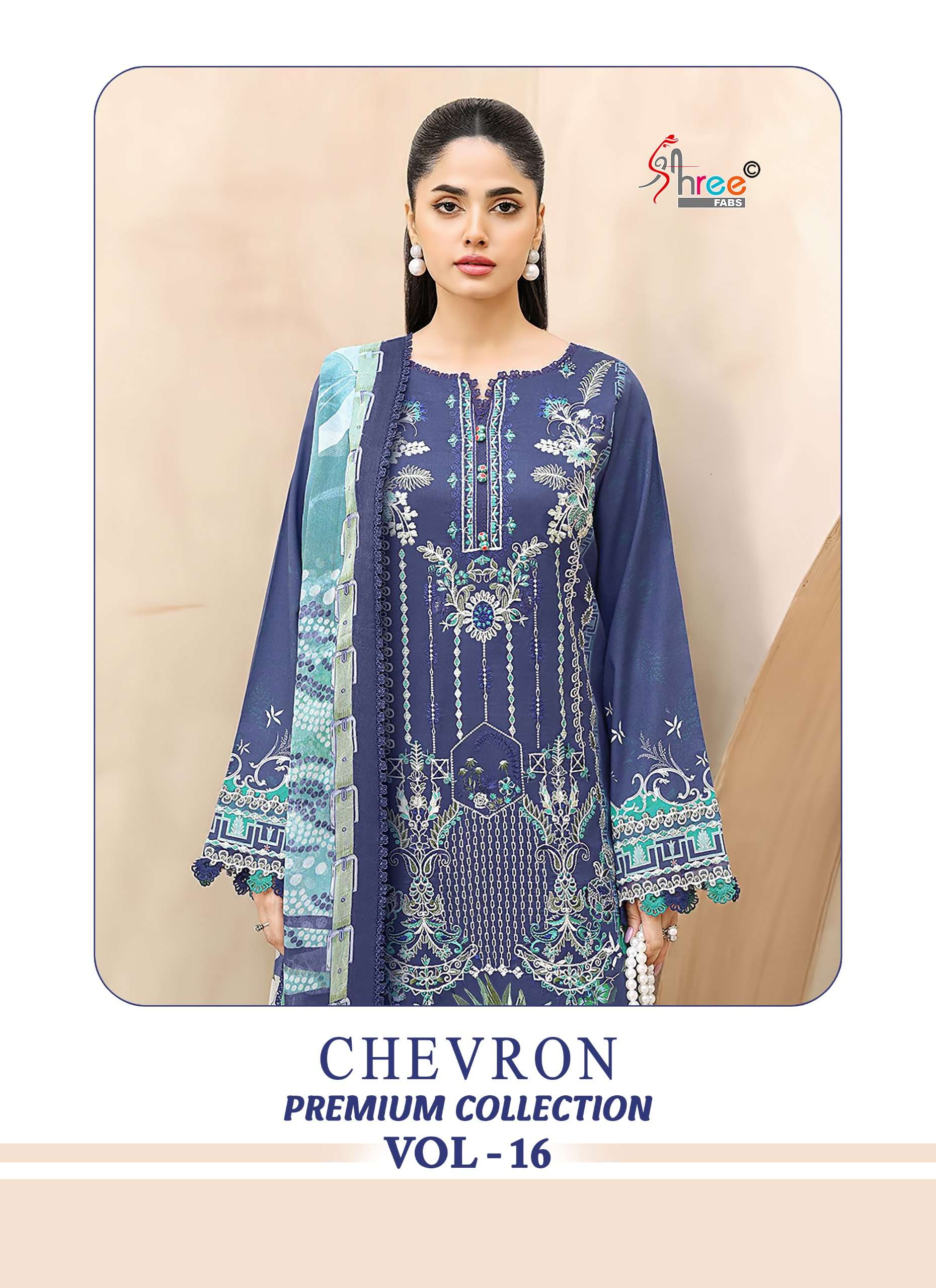 SHREE FABS CHEVRON PREMIUM COLLECTION VOL 16 COTTON EMBROIDERY DESIGNER WORK PAKISTANI SALWAR KAMEEZ