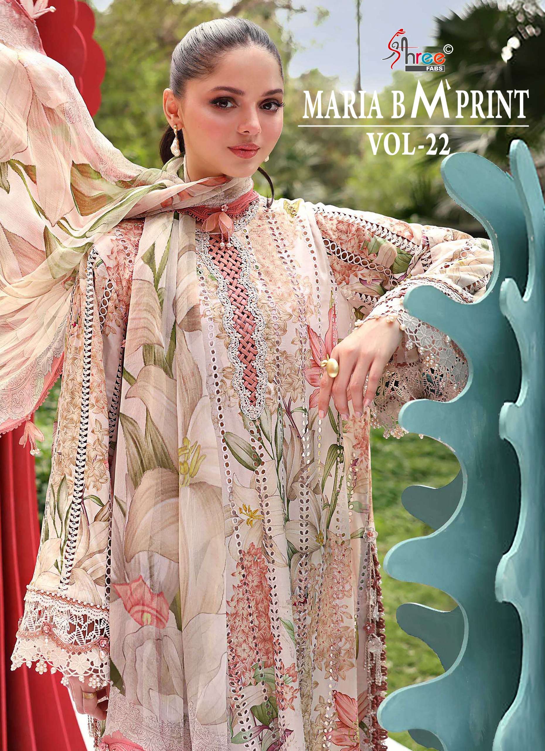 SHREE FABS MARIA B M PRINT VOL 22 COTTON HEAVY PATCH EMBROIDERY WORK SALWAR KAMEEZ 