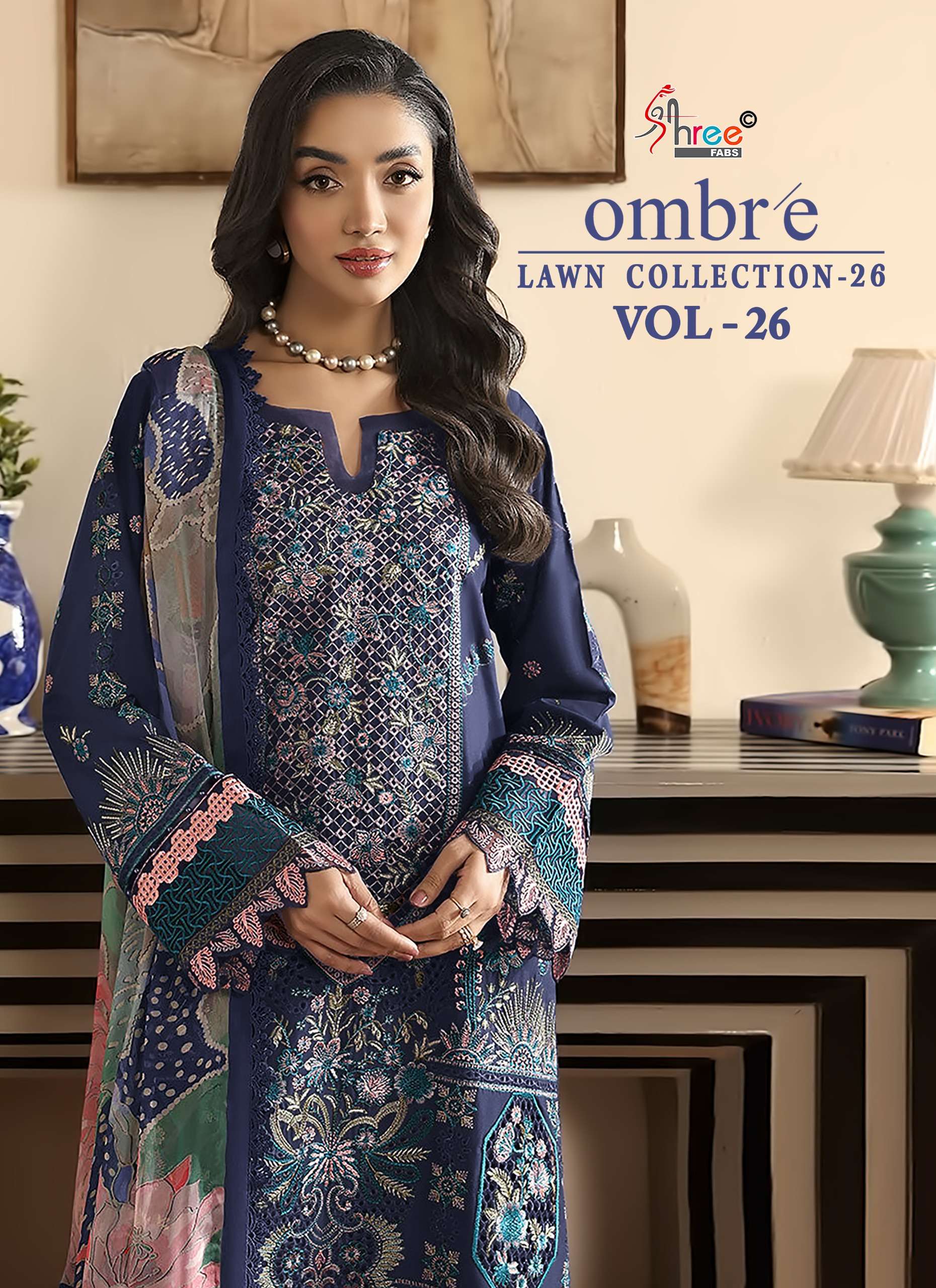 SHREE FABS OMBRE LAWN COLLECTION 26 VOL 26 COTTON HEAVY EMBROIDERY DESIGNER WORK SUIT