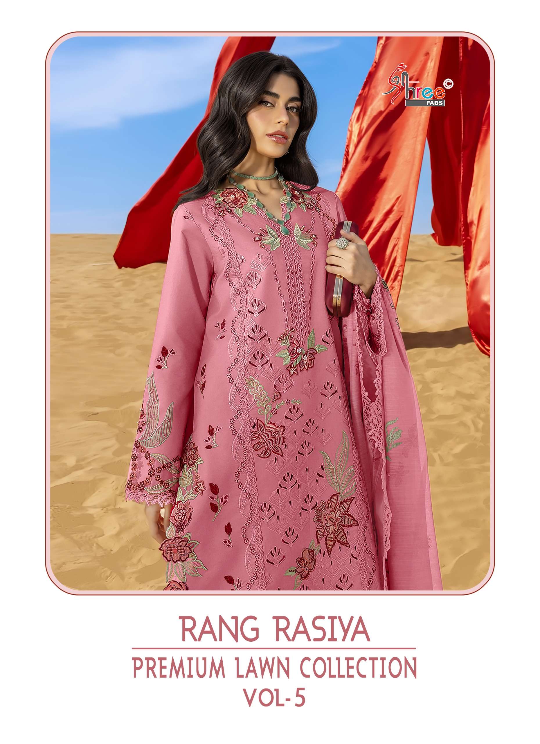 SHREE FABS RANG RASIYA PREMIUM LAWN COLLECTION VOL 5 LAWN COTTON HEAVY EMBROIDERY DESIGNER WORK SUIT