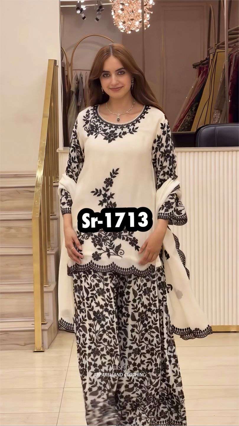 SR 1713 GEORGETTE SEQUENCE EMBROIDERY DESIGNER WORK PARTY WEAR LADIES SUIT