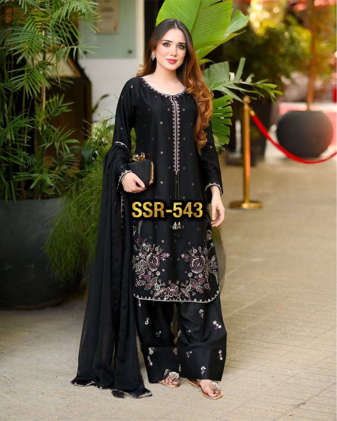 SSR 543 SATIN BEAUTIFUL DESIGNER WORK PAKISTANI STYLE LOOK LADIES SUIT