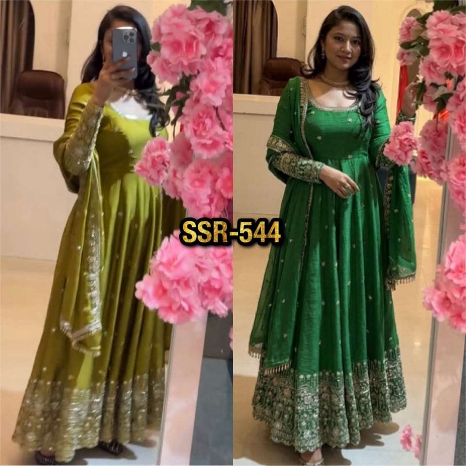 SSR 544 SILK SEQUENCE EMBROIDERY DESIGNER WORK PARTY WEAR ANARKALI GOWN BOTTOM AND DUPATTA SET 