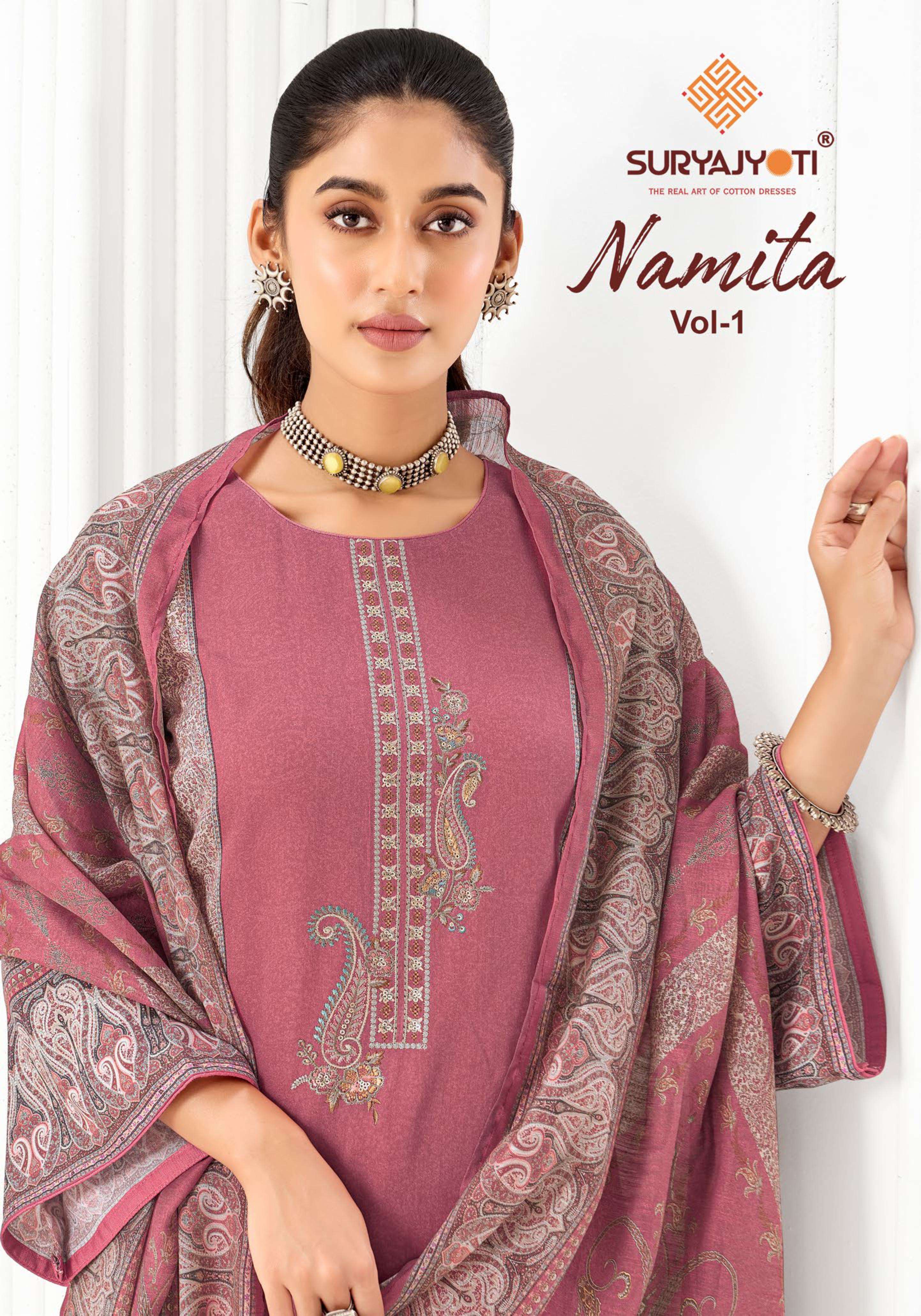 SURYAJYOTI NAMITA VOL 1 JAM SATIN DIGITAL PRINT WITH FANCY EMBROIDERY WORK SUIT