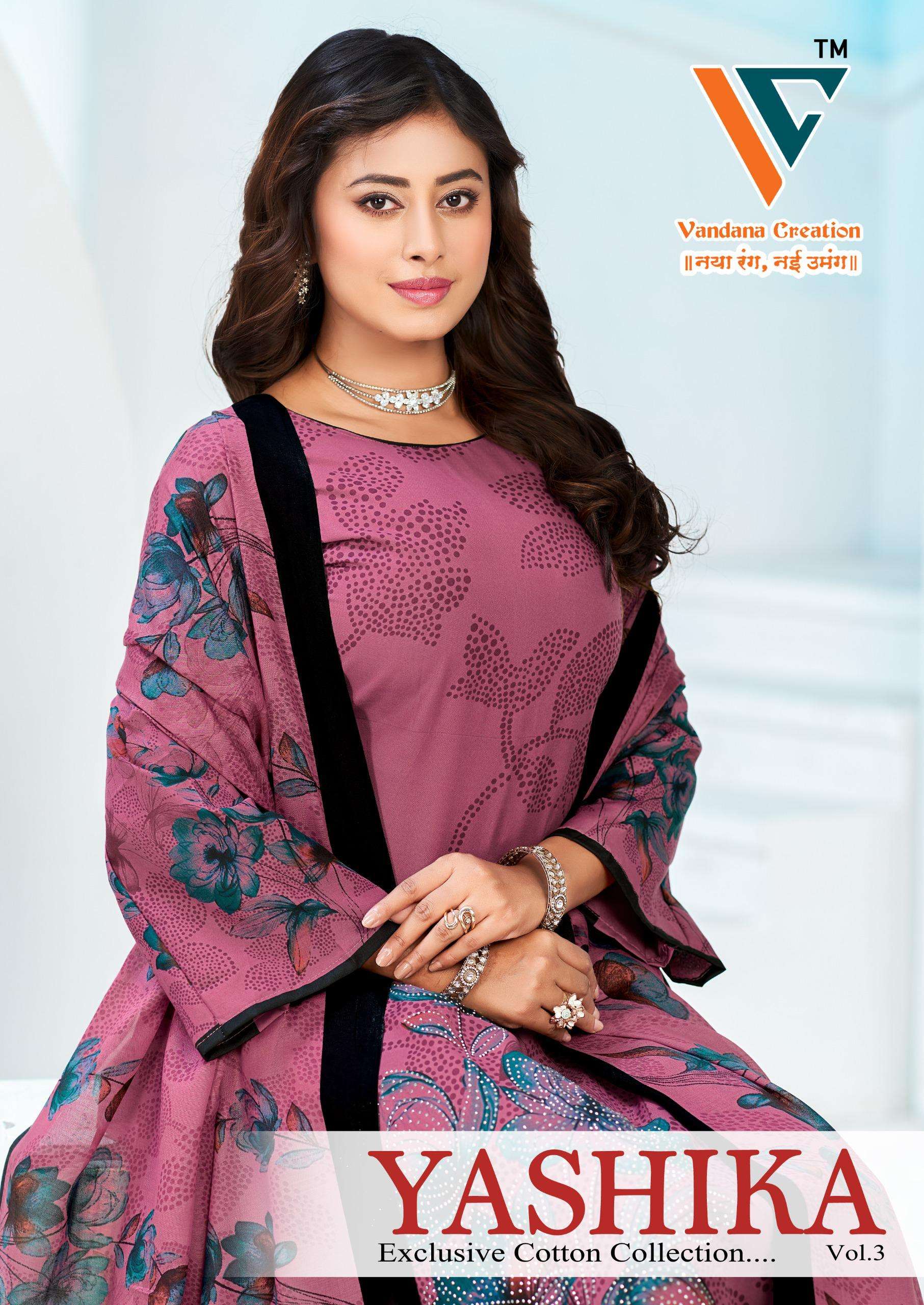 VANDANA CREATION YASHIKA VOL 3 COTTON PRINT WITH FANCY SWAROVSKI WORK SUIT