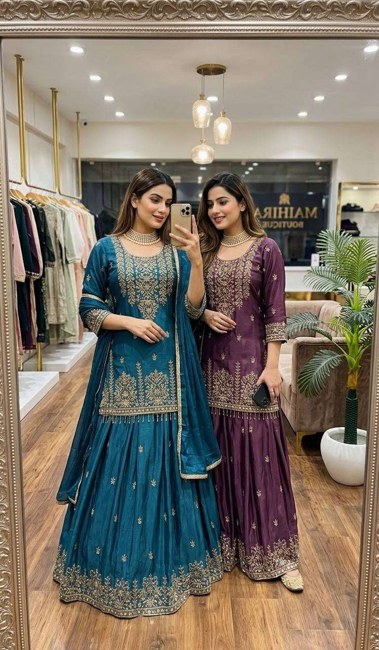 WW 1269 SILK HEAVY EMBROIDERD DESIGNER WEDDING WEAR LEHENGA SUIT
