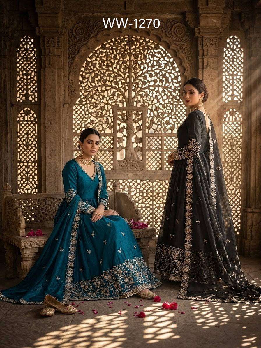 WW 1270 SILK DESIGNER WORK FESTIVE WEAR ANARKALI GOWN STYLE SUIT