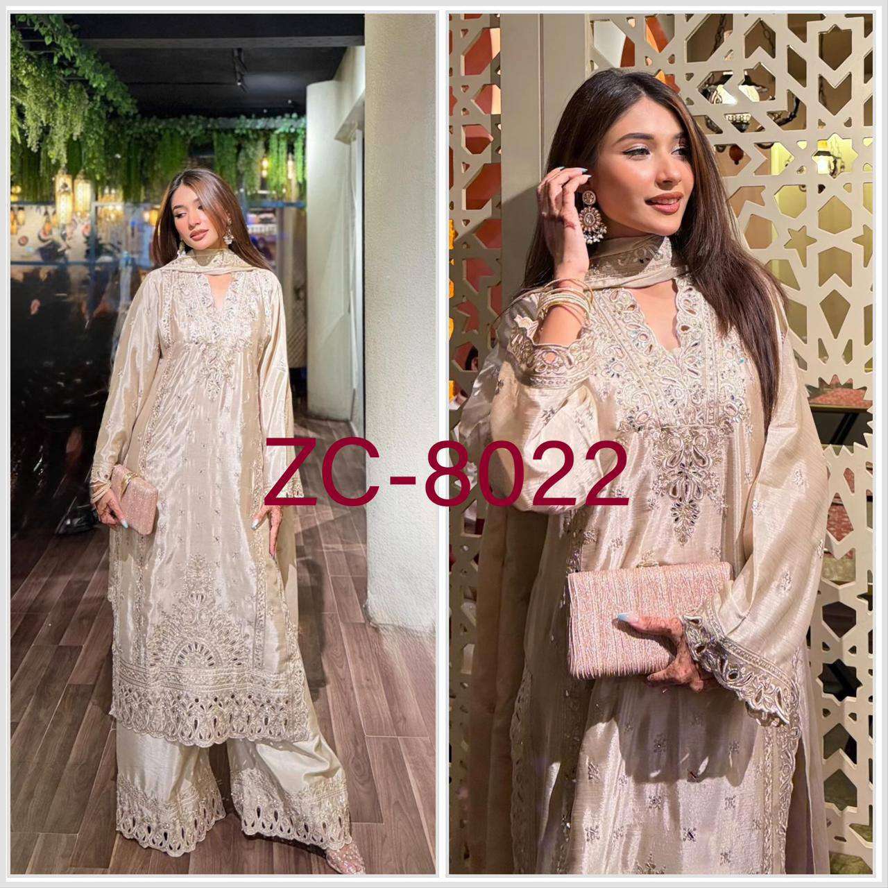 ZC 8022 SILK HEAVY EMBROIDERD ELEGANT LOOK BEAUTIFUL DESIGNER SUIT