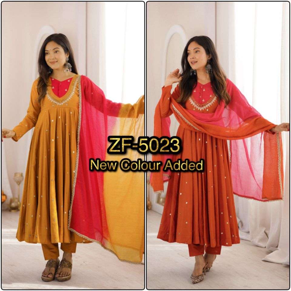 ZF 5023 SILK SEQUENCE EMBROIDERY DESIGNER WORK READY MADE ANARKALI GOWN STYLE SUIT