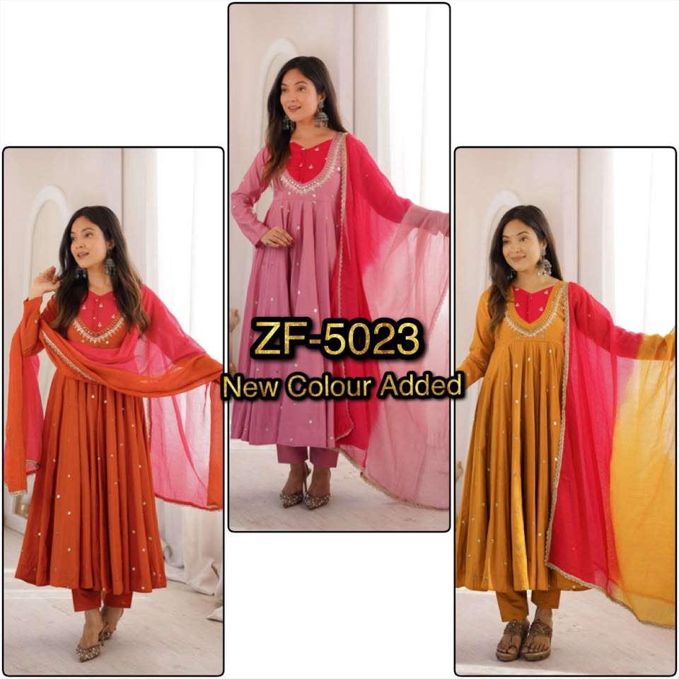 ZF 5023 SILK SEQUENCE EMBROIDERY DESIGNER WORK READY MADE ANARKALI GOWN STYLE SUIT