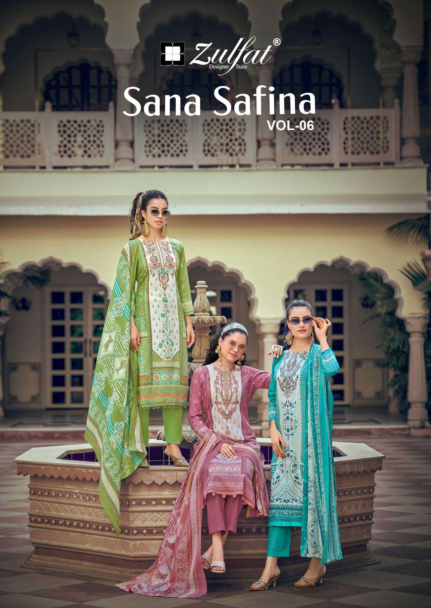ZULFAT DESIGNER SUITS SANA SAFINA VOL 6 COTTON PRINT WITH FANCY WORK SUIT