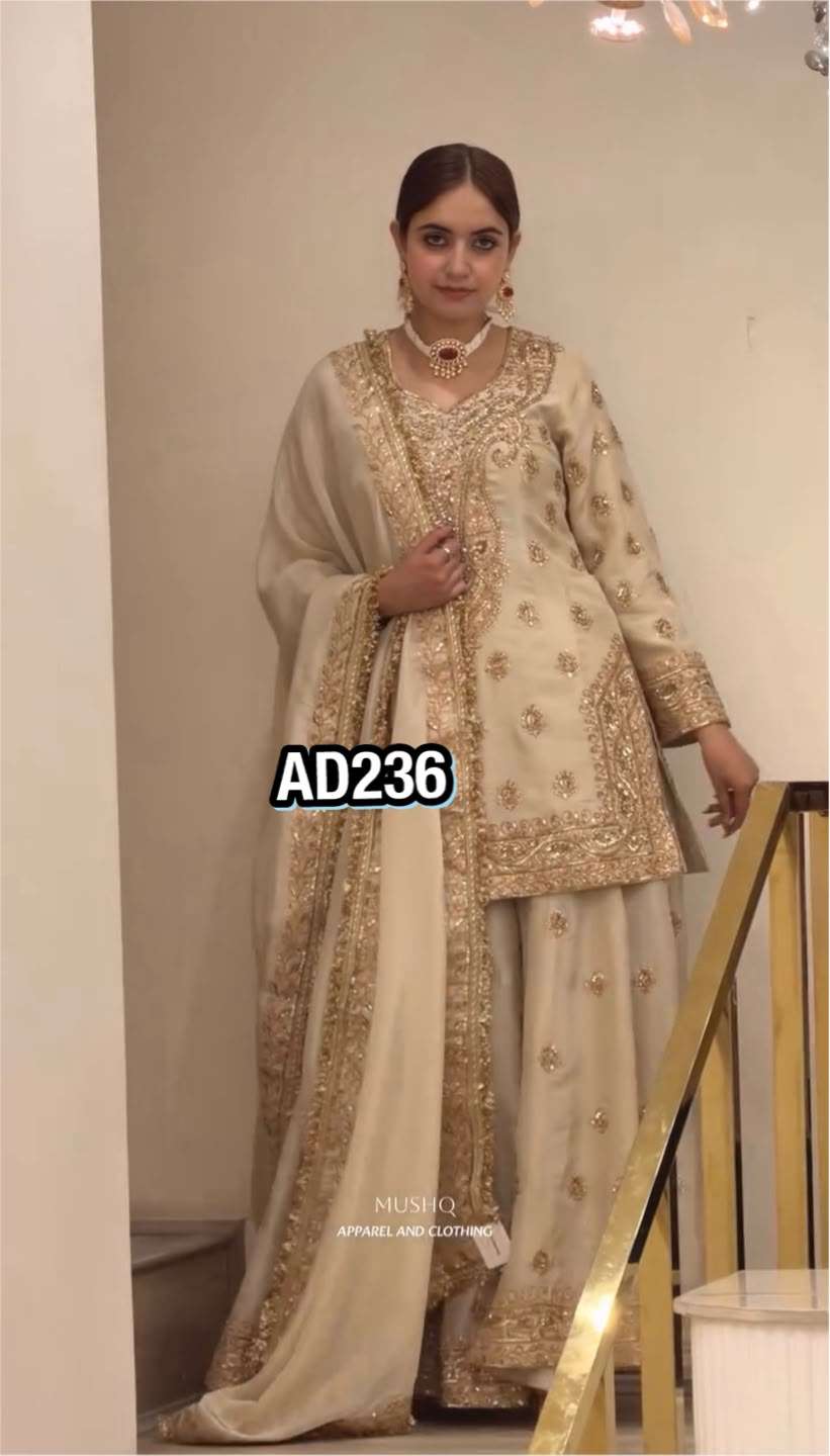 AD 236 SILK HEAVY EMBROIDERD DESIGNER FUNCTION WEAR LADIES SUIT
