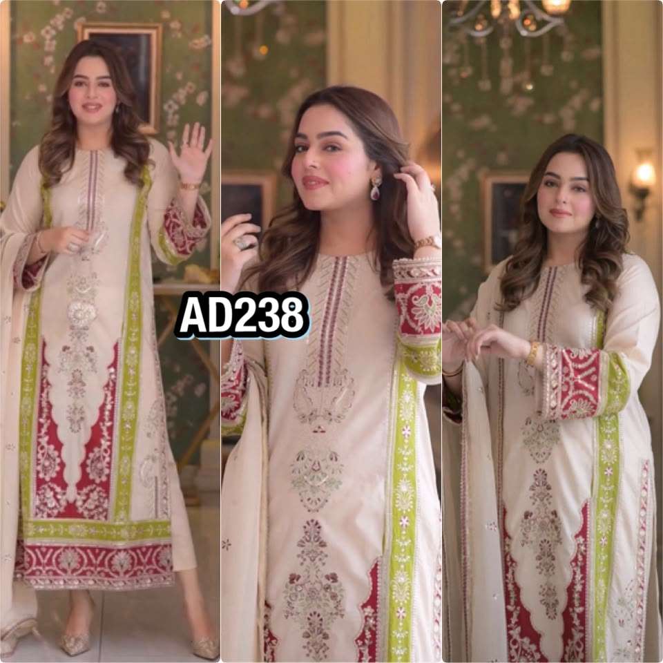 AD 238 SILK EMBROIDERY DESIGNER LOOK PARTY WEAR LADIES SUIT