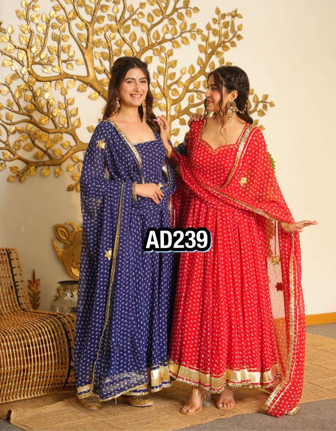 AD 239 GEORGETTE BANDHANI PRINT WITH FANCY WORK LADIES GOWN BOTTOM AND DUPATTA SET 