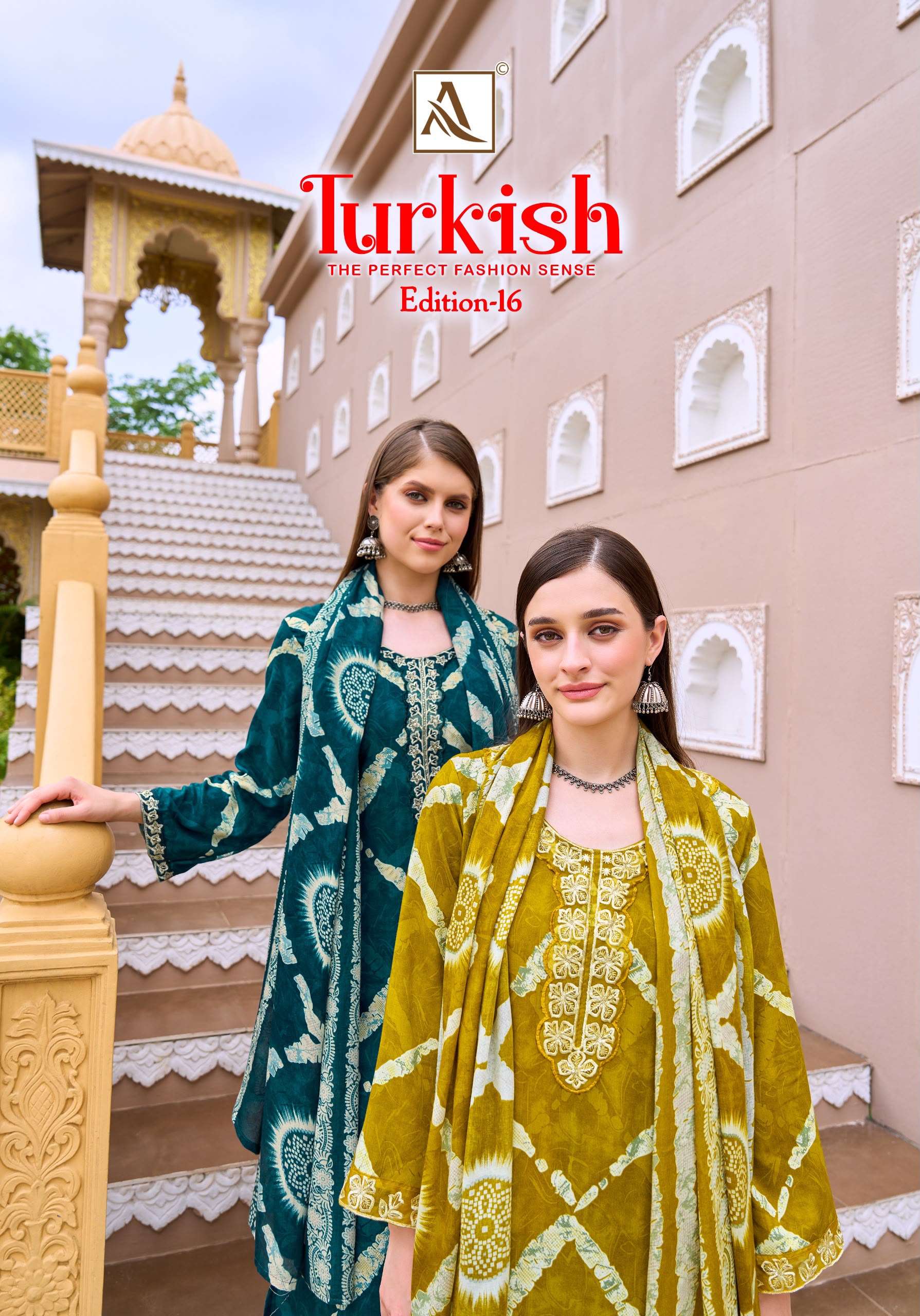 ALOK SUITS TURKISH EDITION 16 VISCOSE RAYON PRINT WITH FANCY WORK SUIT