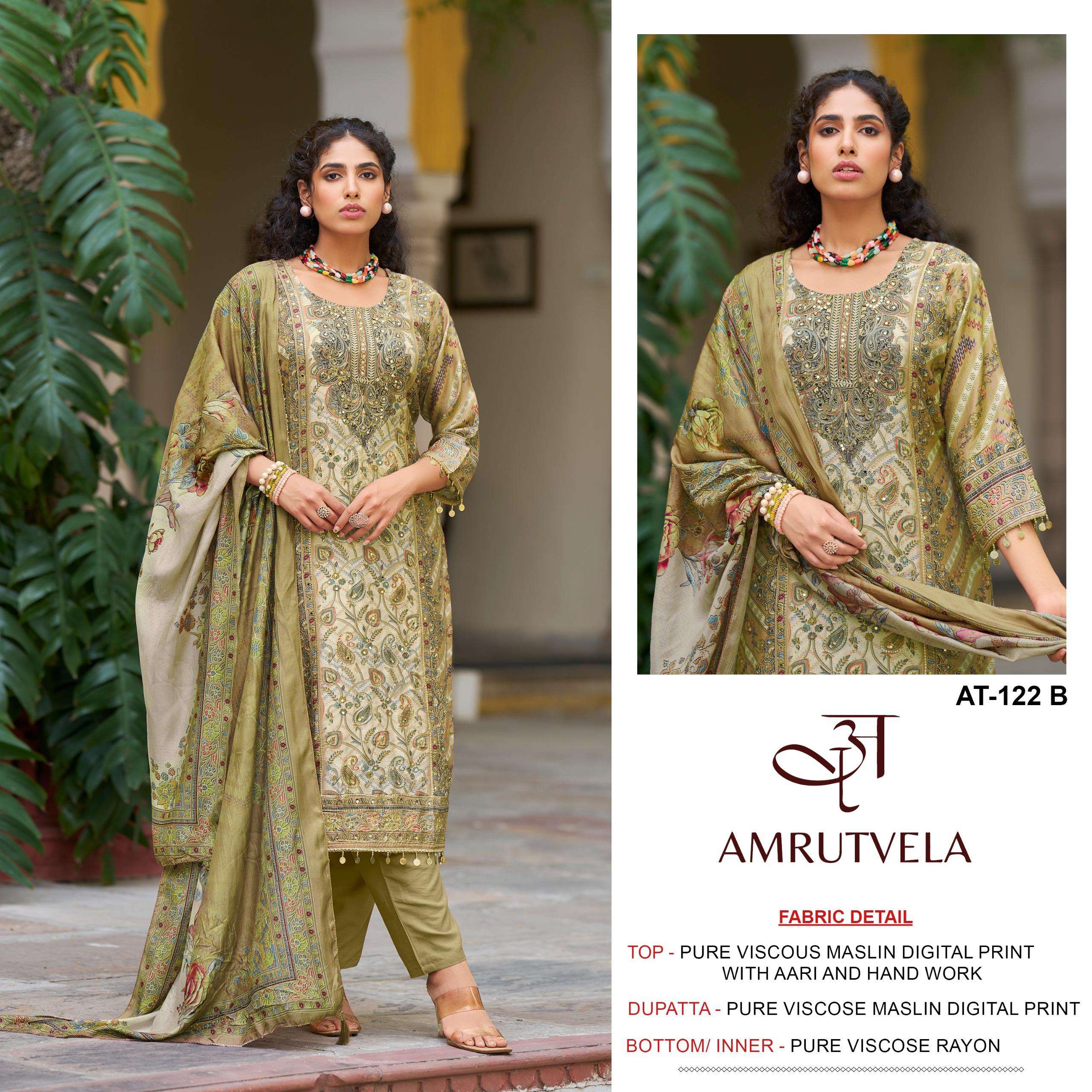 AMRUTVELA AT 122 VISCOSE DIGITAL PRINT WITH HAND WORK SUIT