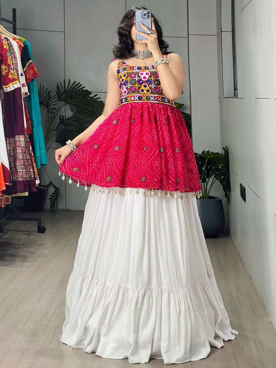 BANDHANI PALACE VARNIKA RAYON COTTON FANCY NAVRATRI WEAR KEDIA WITH LEHENGA 