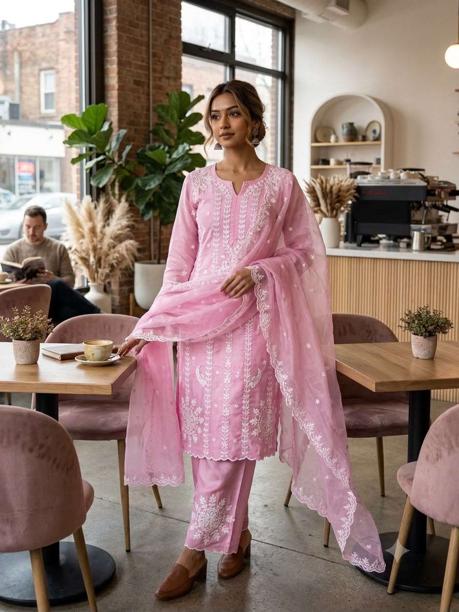 BE 479 JIMMY CHOO FABRIC  DESIGNER EMBROIDERED WORKED TOP  PLAZZO SUIT WITH DUPATTA SET