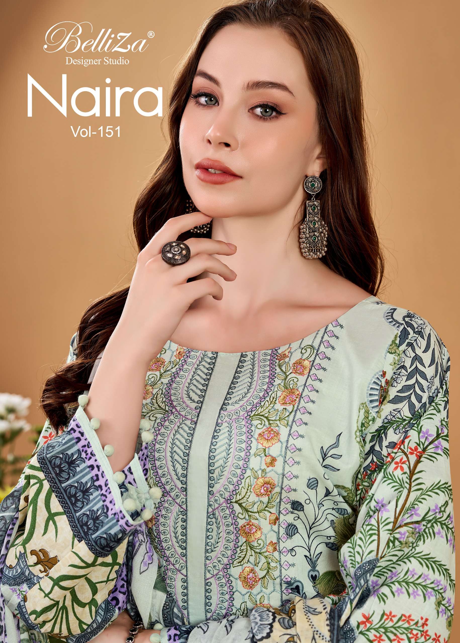 BELLIZA DESIGNER STUDIO NAIRA VOL 151 COTTON DIGITAL PRINTS WITH FANCY EMBROIDERY WORK SUIT