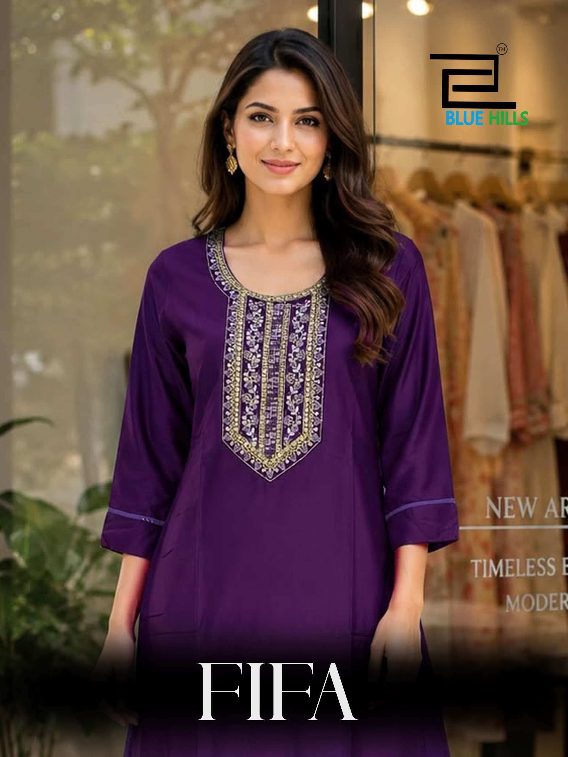 BLUE HILLS FIFA RAYON FANCY WORKS LADIES KURTI WITH SKIRT PAIRS