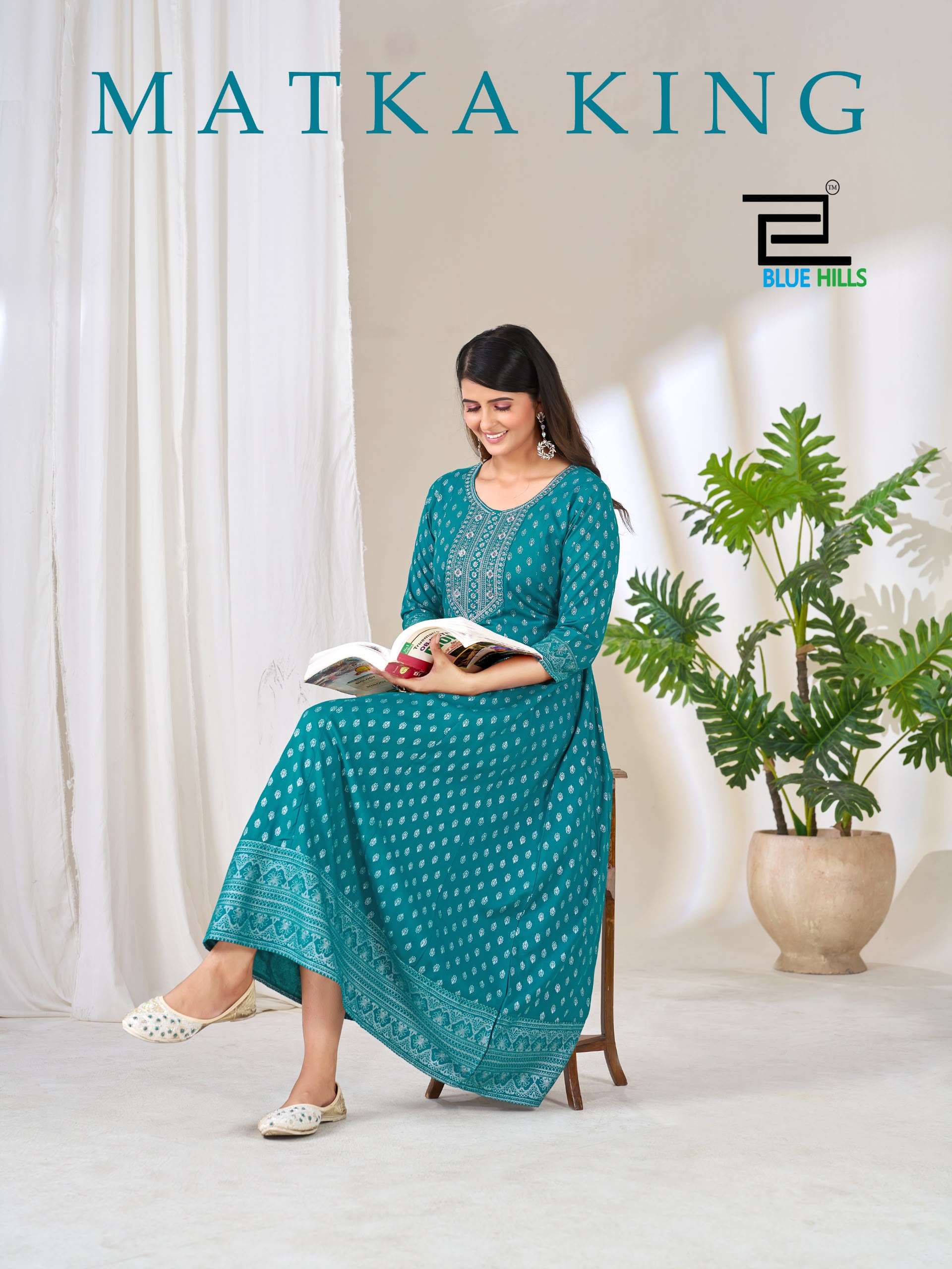 BLUE HILLS MATKA KING RAYON FANCY WORKS ANARKALI STYLE GOWN 