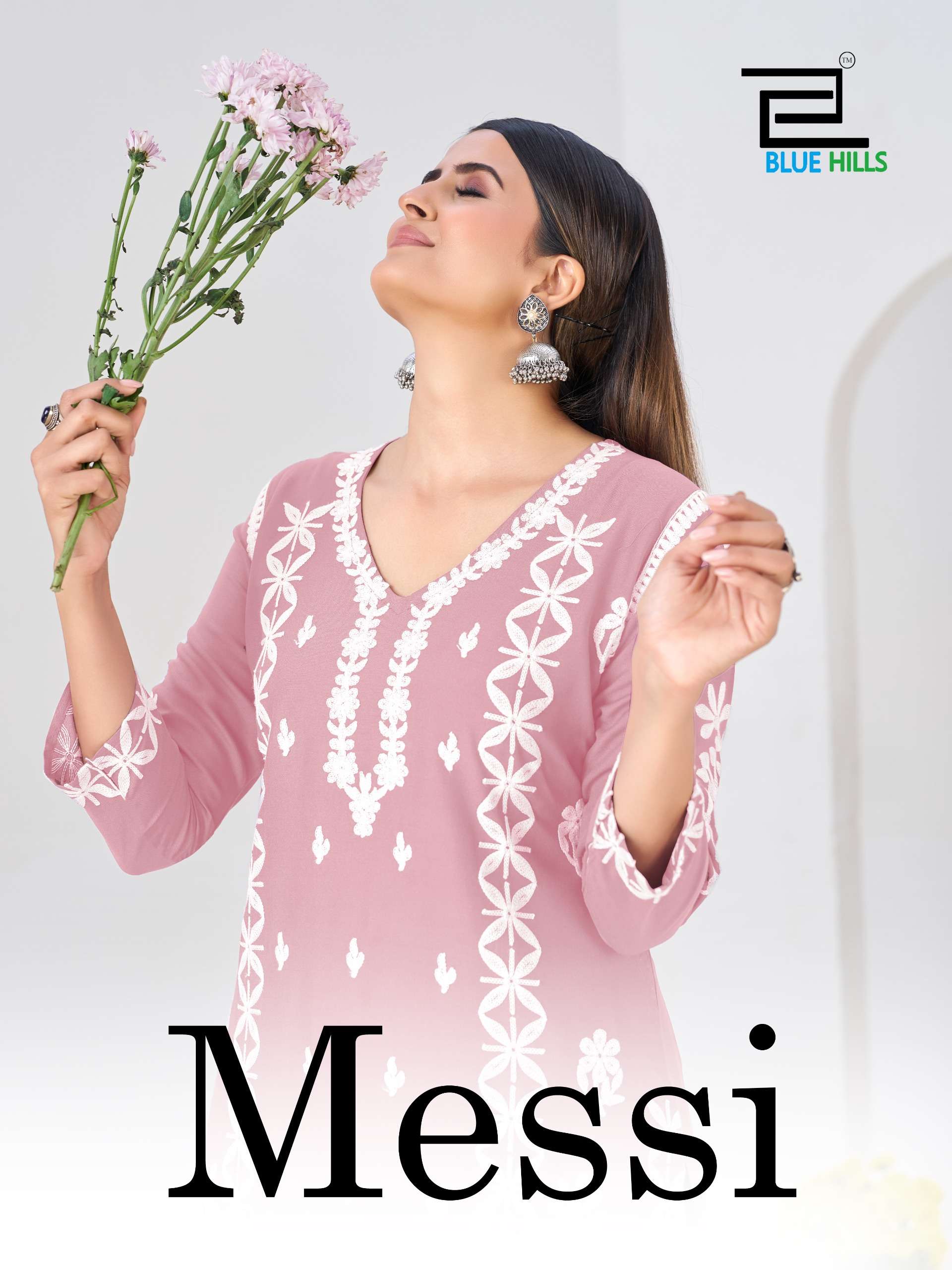 BLUE HILLS MESSI RAYON FANCY WORKS LADIES KURTI WITH PLAZOO PAIR 