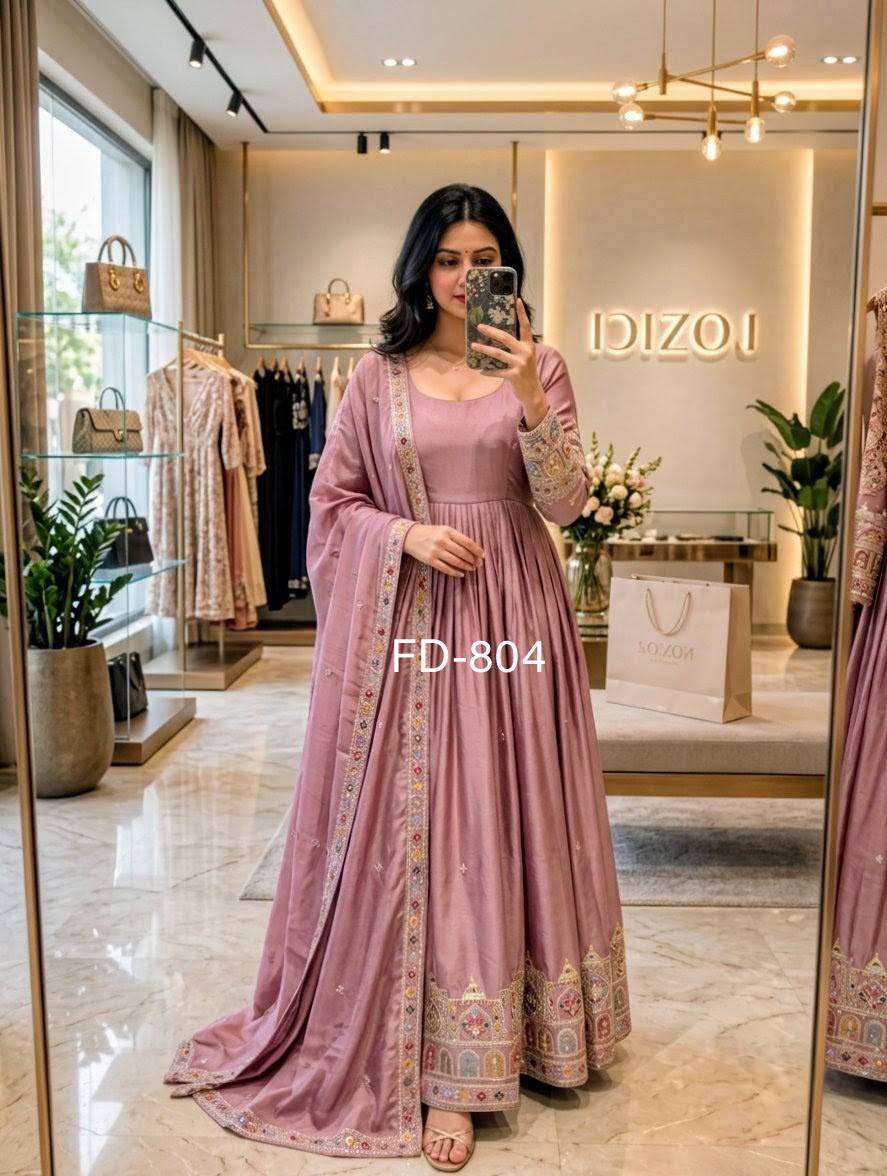 FD 804 SILK SEQUENCE EMBROIDERY DESIGNER WORK PARTY WEAR ANARKALI GOWN STYLE SUIT