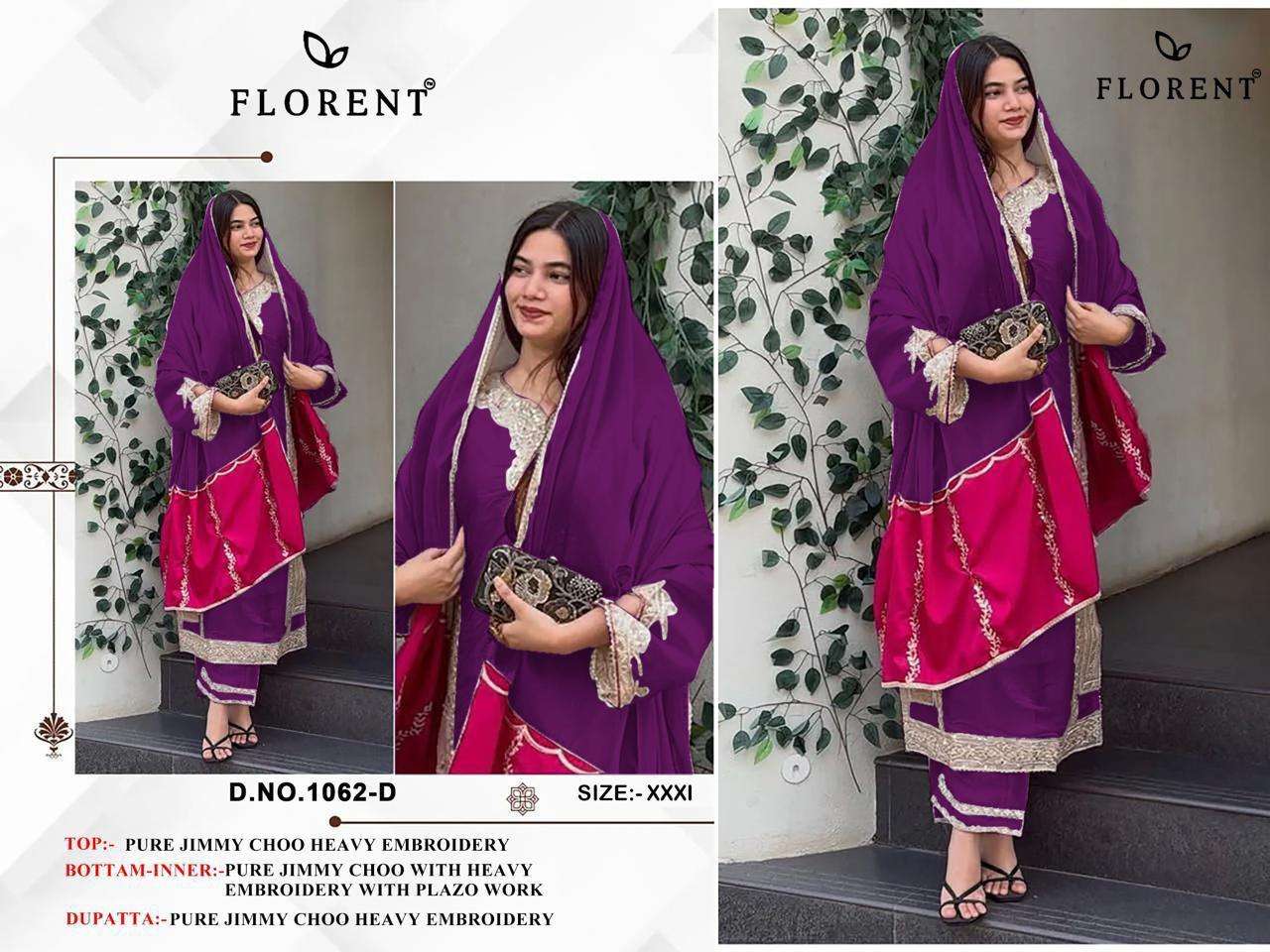 FLORENT D NO 1062 JIMMY CHOO FABRIC BEAUTIFUL DESIGNER LOOK PAKISTANI SUIT