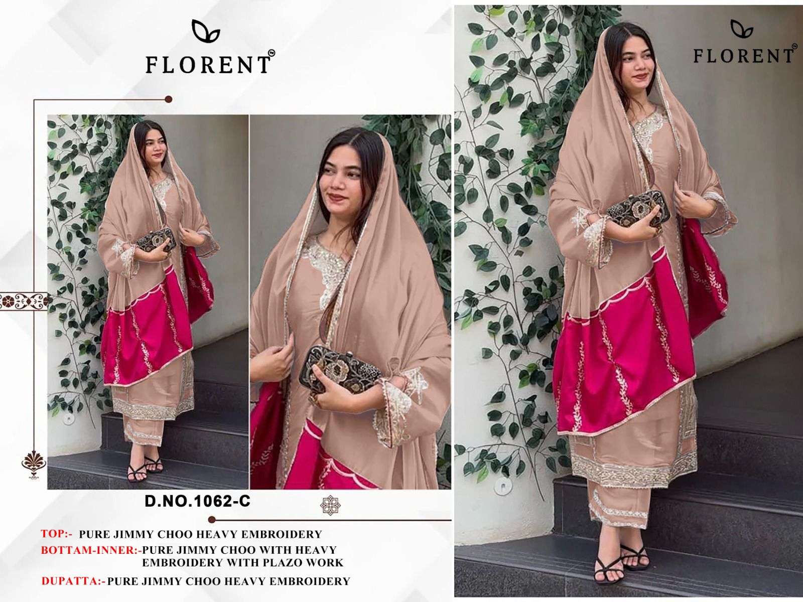 FLORENT D NO 1062 C JIMMY CHOO FABRIC DESIGNER WORK PAKISTANI SUIT
